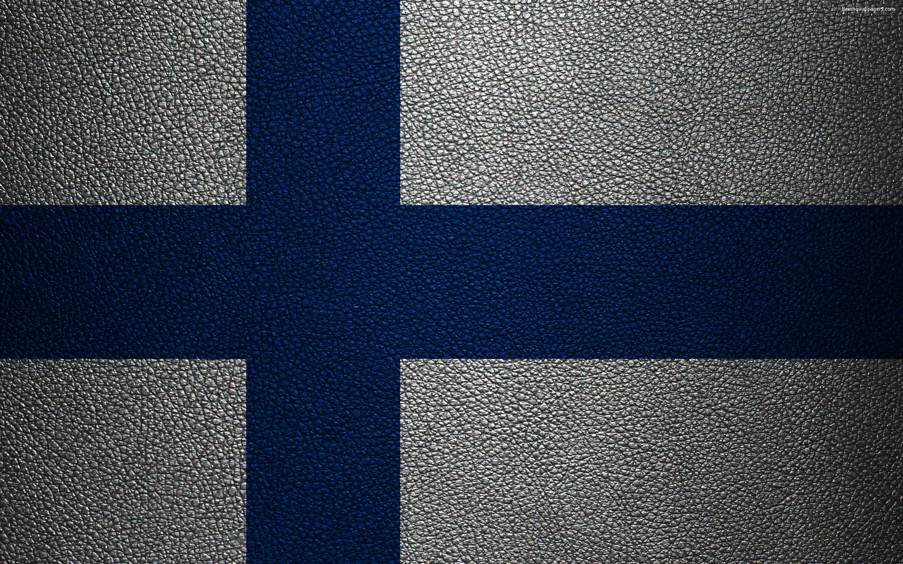 3840x2400 Download wallpaper Flag of Finland, 4k, leather texture