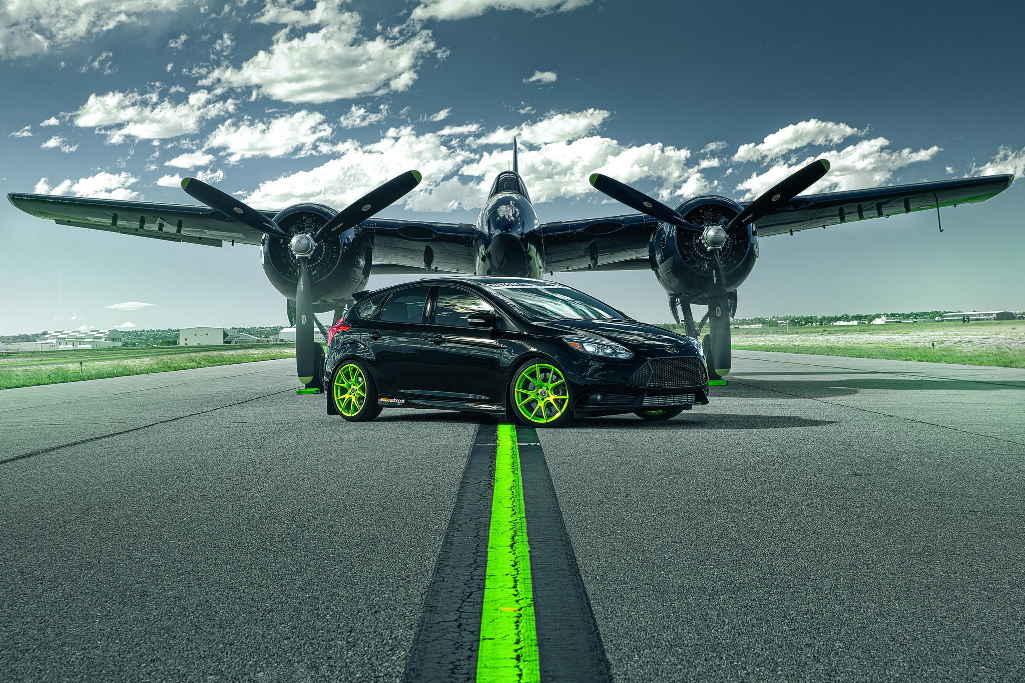 2048x1365 Mobile wallpaper: Ford Focus, Plane, Ford, Cars, St, Runway, Airplane, 111415 download the picture for free