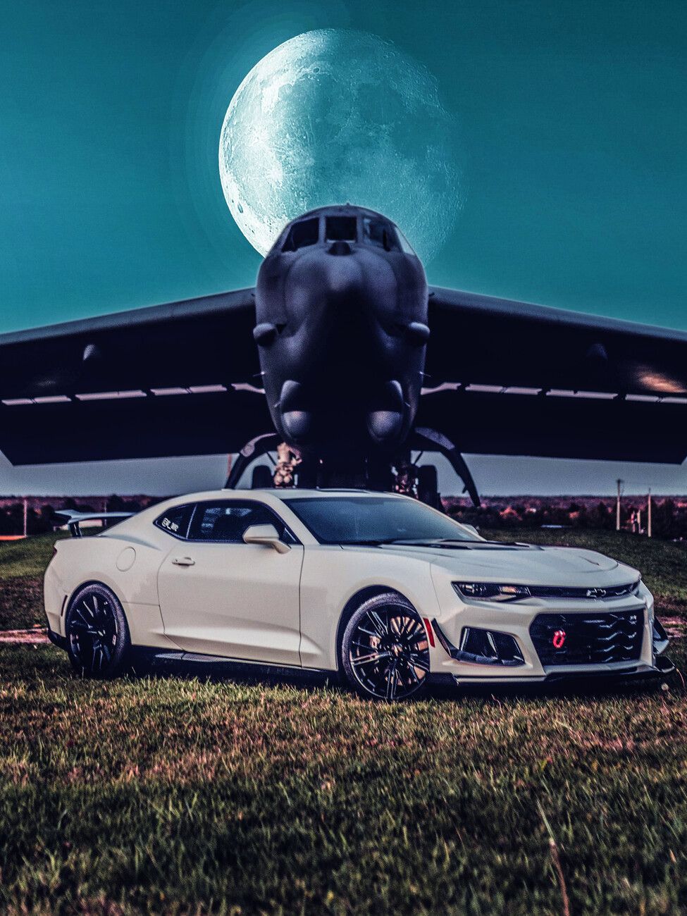 975x1300 Camaro Muscle Car in front of an Airplane Wall Mural