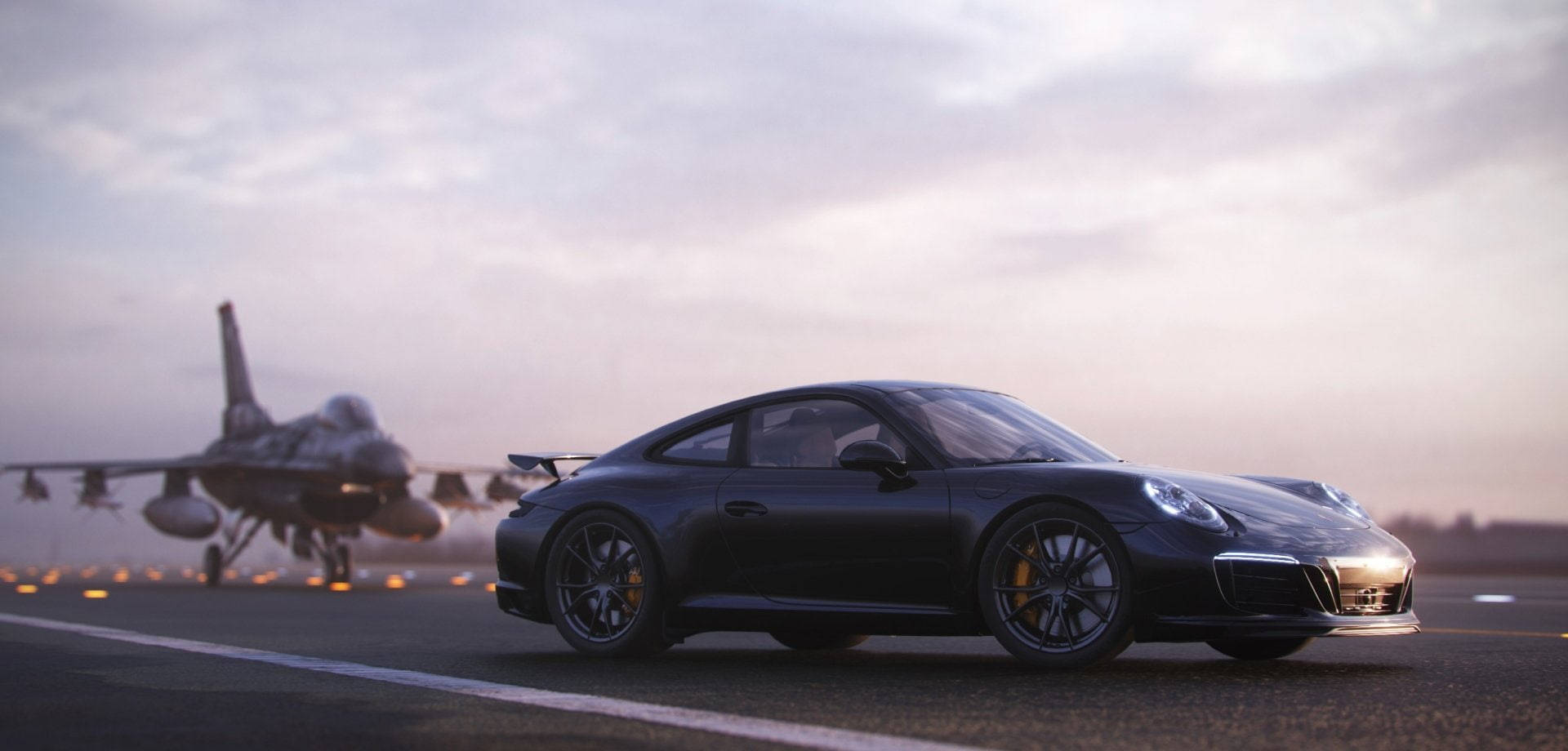 1920x920 Download Black Car HD Airplane Porsche Wallpaper