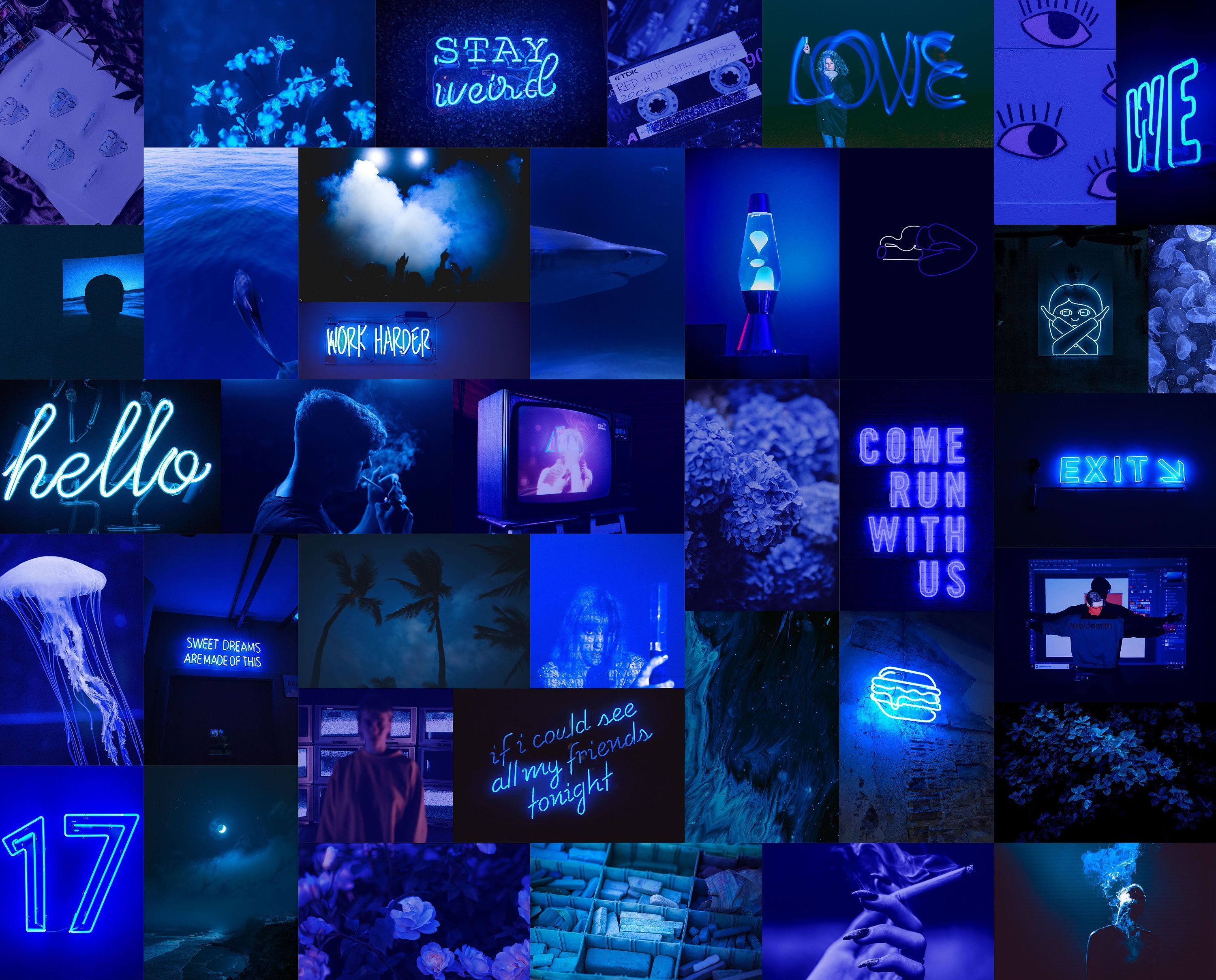 3000x2419 Collage Blue Computer Wallpaper