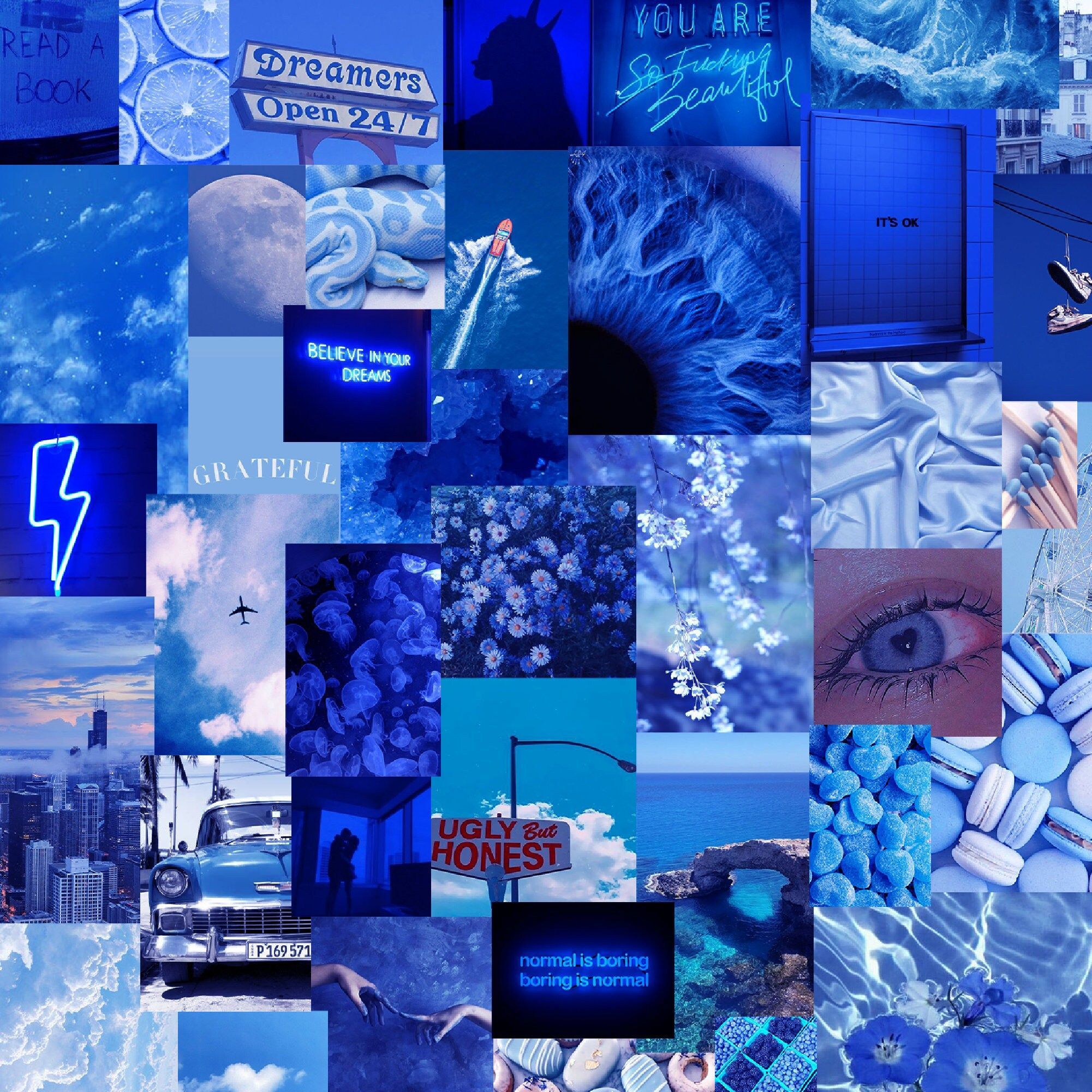 2001x2001 Blue Aesthetic Collage Phone Wallpaper Monochromatic