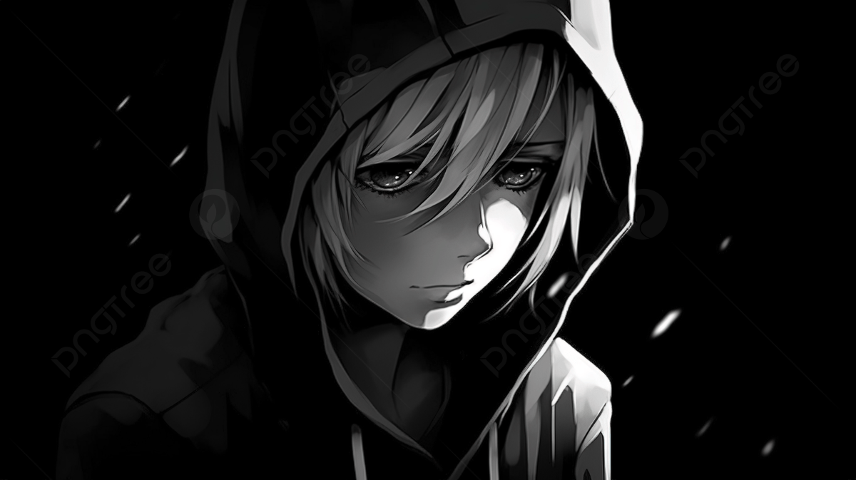 1200x673 Black And White Photo On An Anime Girl With Her Hood Up Background, Profile Picture For Depression Background Image And Wallpaper for Free Download