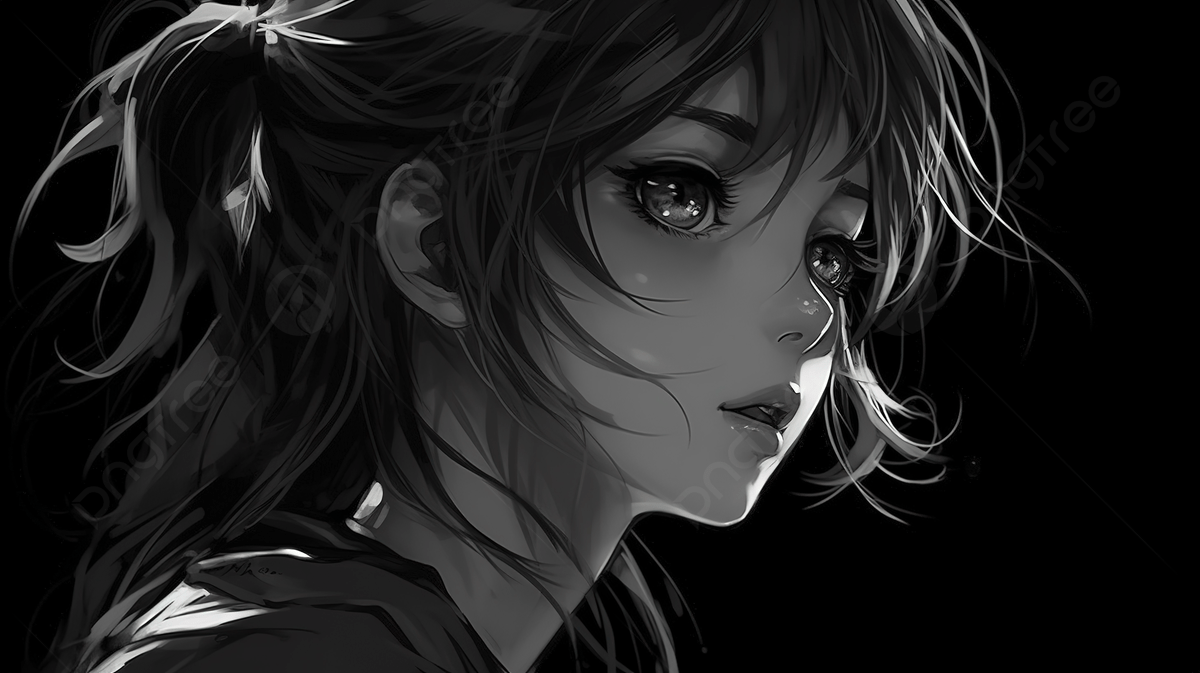 1200x673 The Anime Picture Of A Girl With Hair In The Night Background, Anime Picture Black And White Background Image And Wallpaper for Free Download