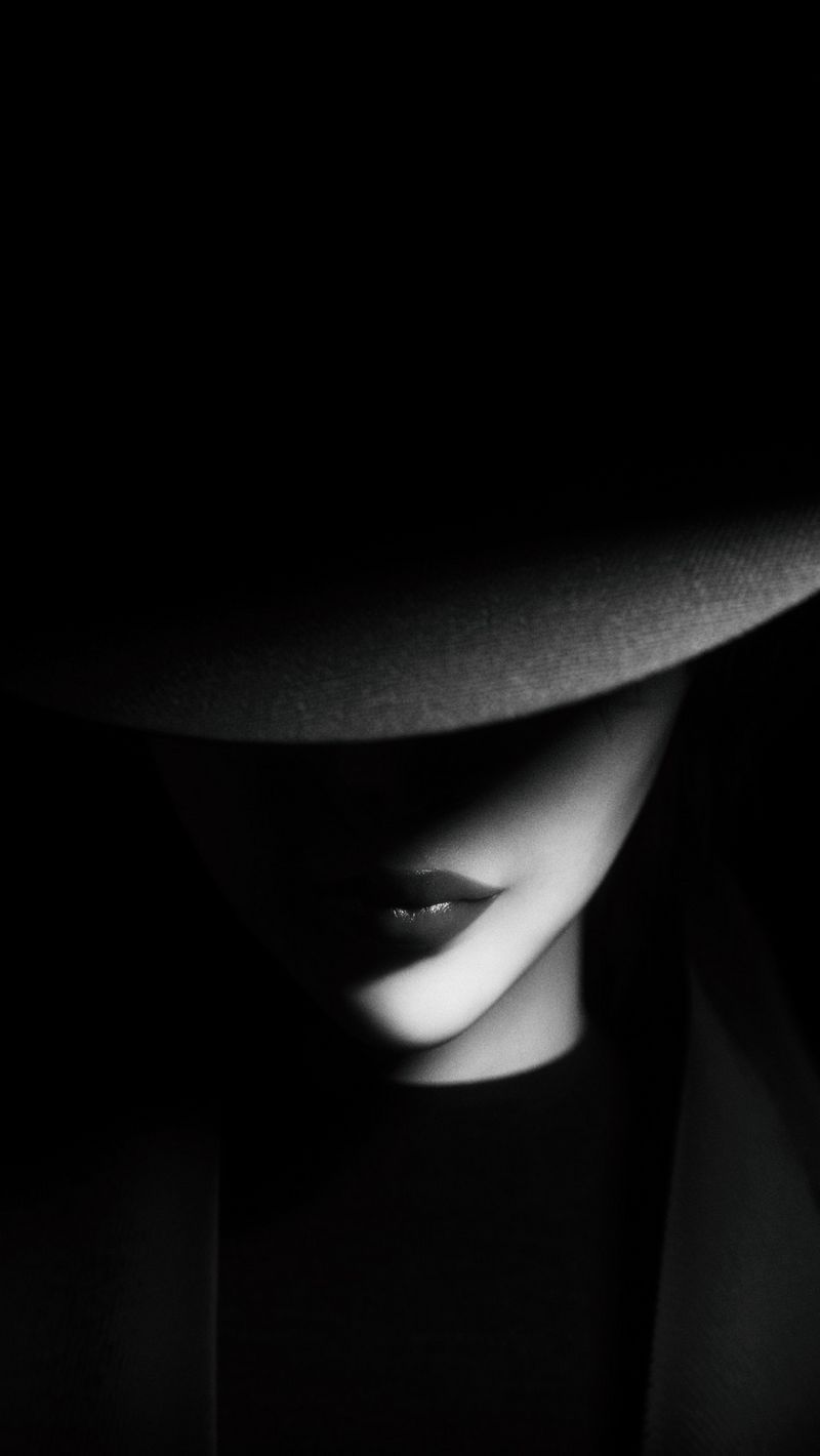 800x1420 Download Wallpaper 800x1420 Girl, Hat, Bw, Dark, Shadows Iphone Se 5s 5c 5 For Parallax HD Background