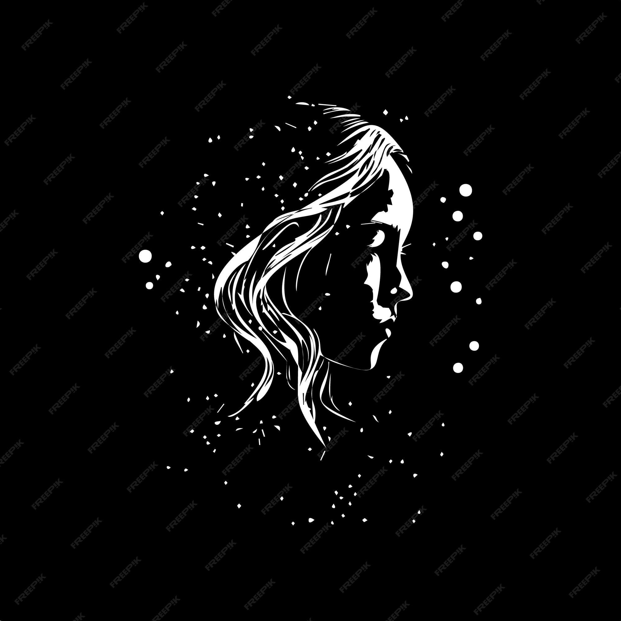 2000x2000 Premium Vector. Girl profile face with closed eyes dotwork tattoo with dots shading depth illusion tippling tattoo hand drawing emblem on black background for body art sketch monochrome logo vector illustration