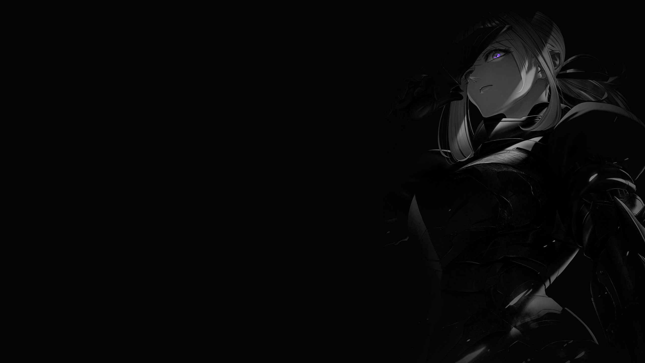 2560x1440 selective coloring, black background, dark background, simple background, anime girlsx1440 Wallpaper