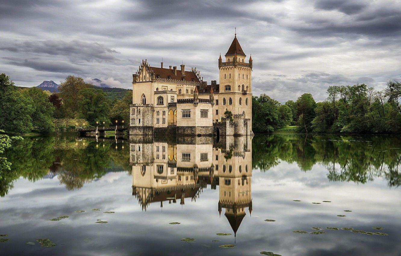 1332x850 Wallpaper trees, lake, castle, Austria, Austria, Salzburg, Salzburg