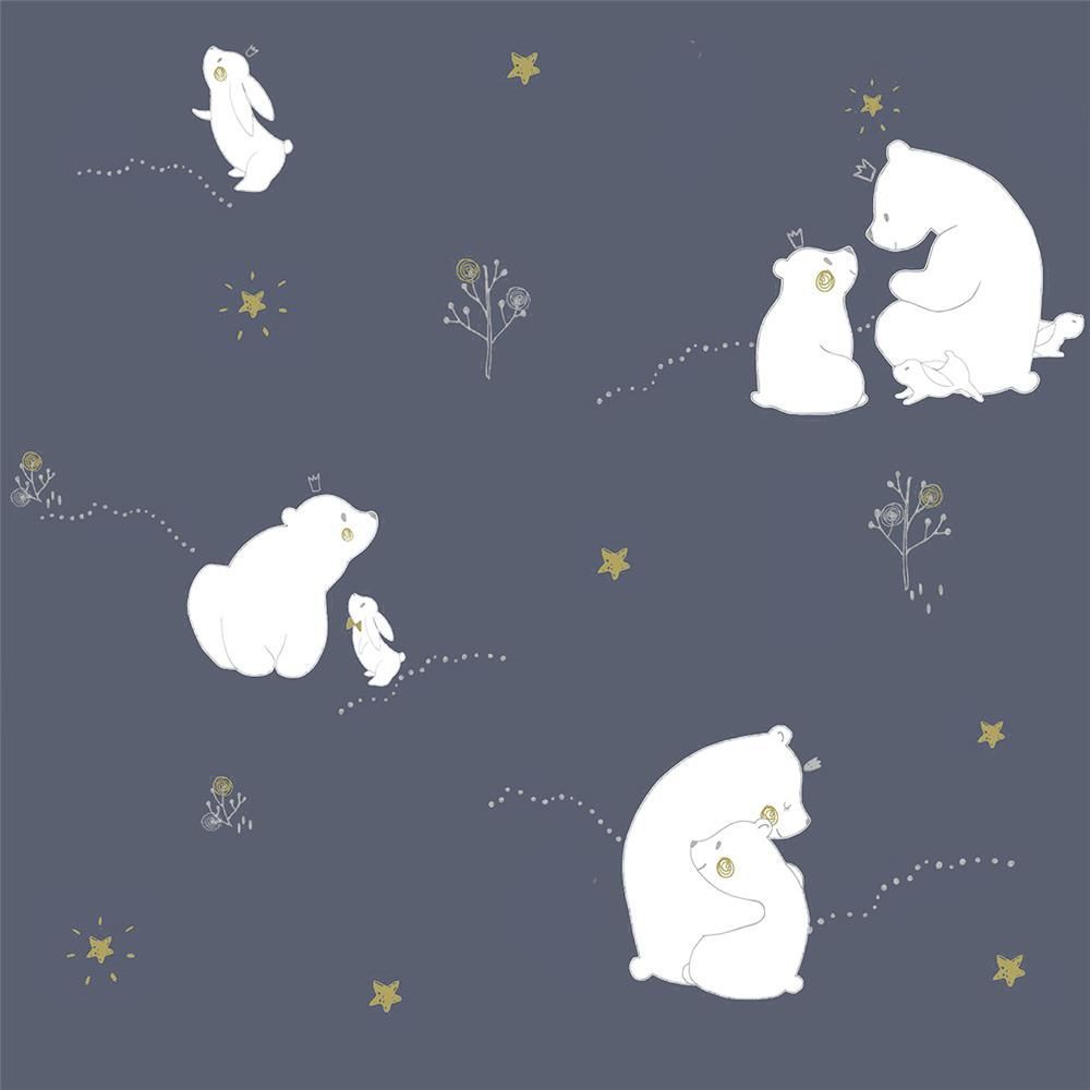 1000x1000 ND21100 ND21100 Little Explorers Dark Blue Mummy Bear and Baby Bear Wallpaper