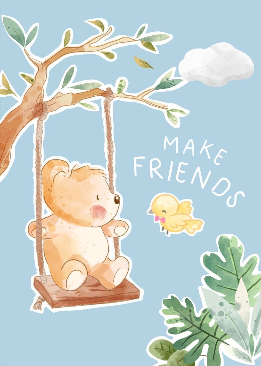 857x1200 Cute bear and little bird' Poster