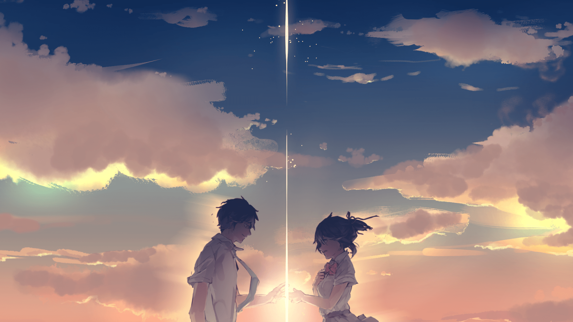 1920x1080 Kimi no Na Wa, Your Name, anime boys, sky, anime girls, outdoors, clouds HD Wallpaper