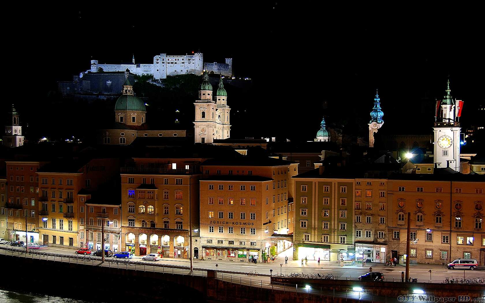1680x1050 Wonderful Salzburg at night. Download free mobile wallpaper cities