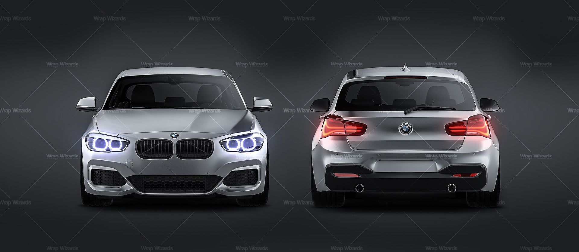 1920x838 BMW 1 Series M140i F20 3 Door Satin Matt Finish Sides Car Mockup