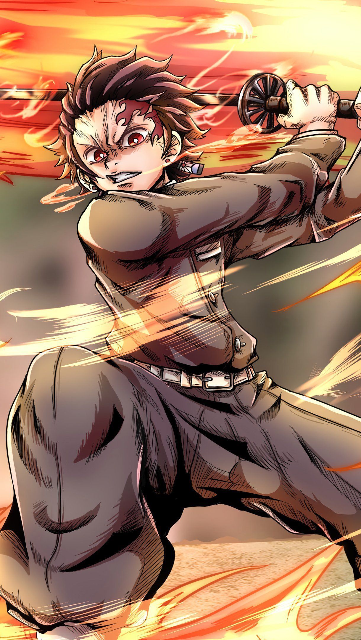 1220x2160 Tanjiro Flame Demon Slayer Anime Wallpaper 4k Ultra HD