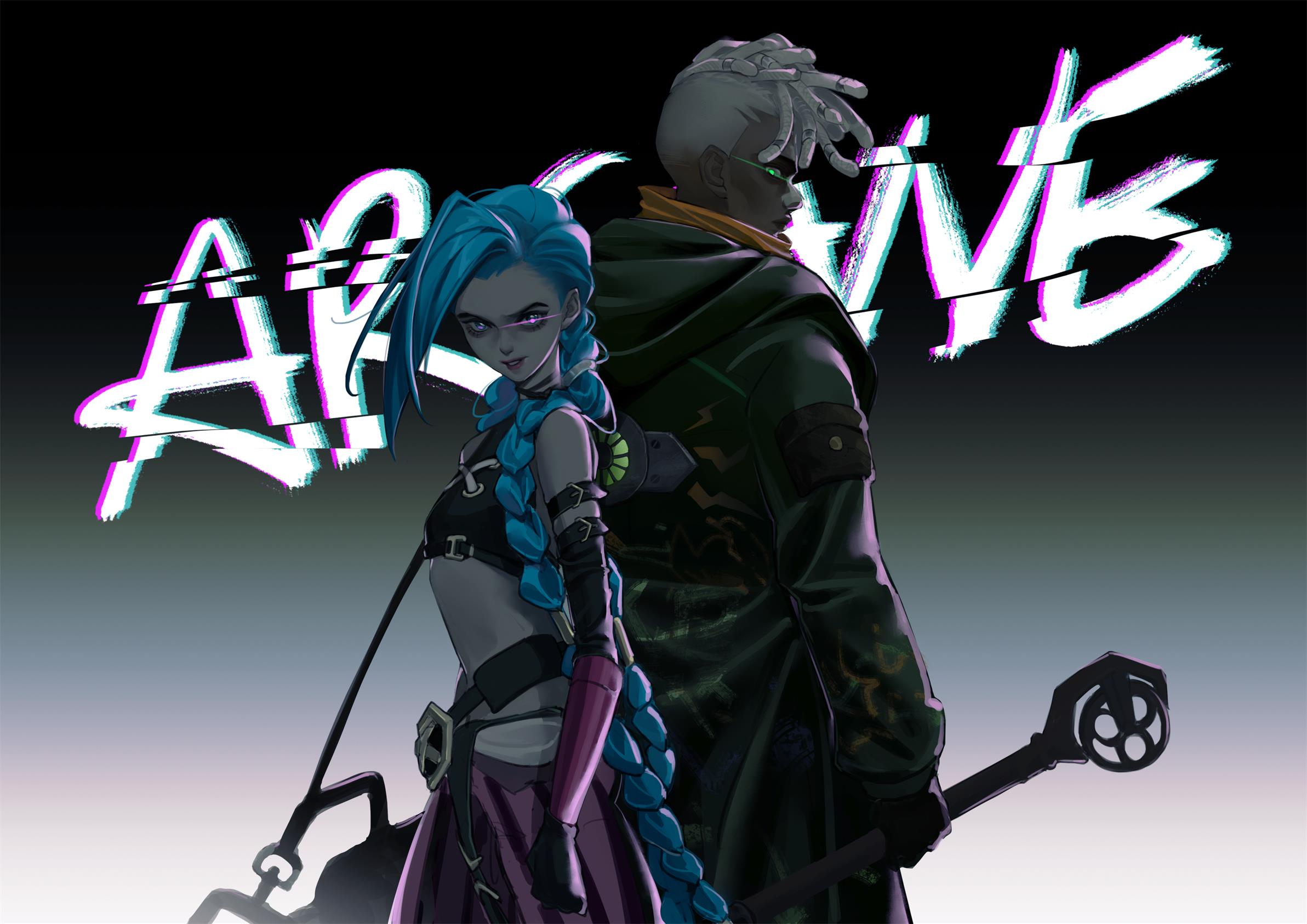 2385x1686 jinx, arcane jinx, ekko, and firelight ekko (league of legends and 1 more) drawn