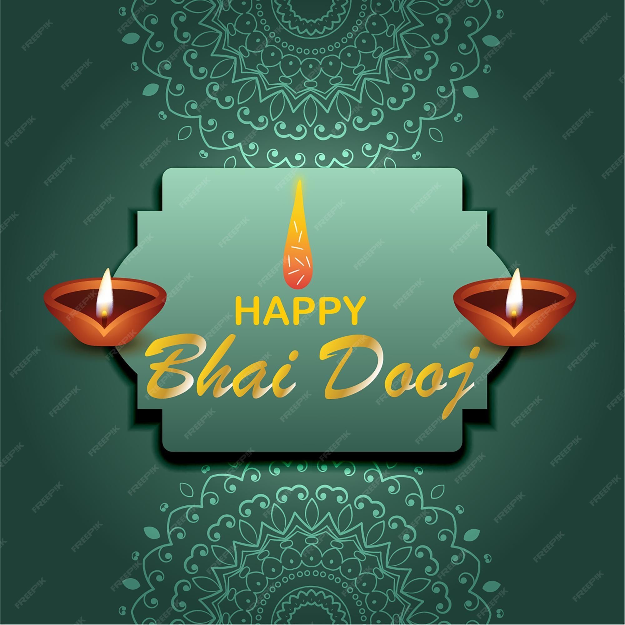 2000x2000 Premium Vector. Vector illustration of wallpaper image of indian festival 'happy bhai dooj' and sister applying tila