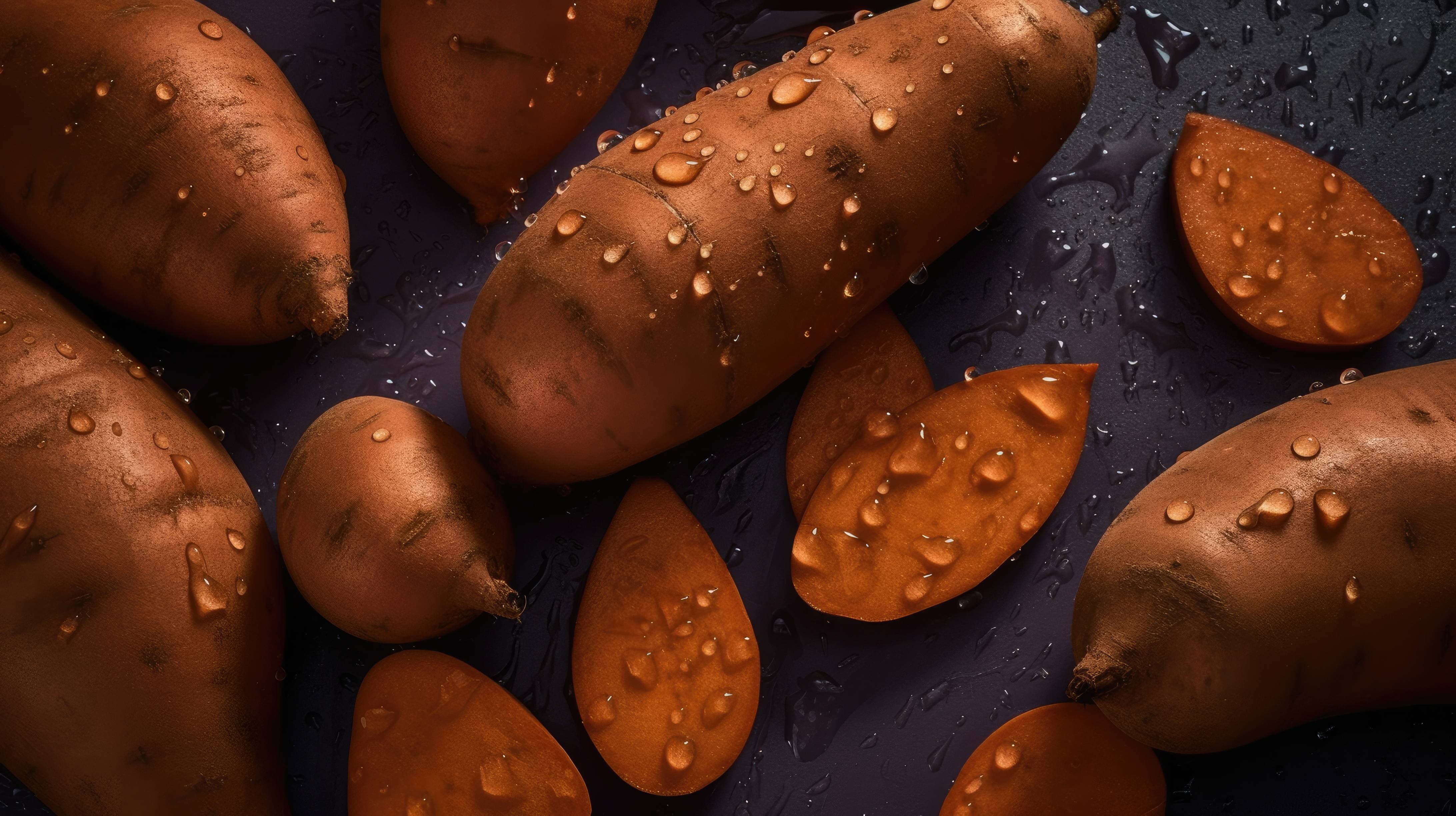 4368x2448 A group of sweet potatoes