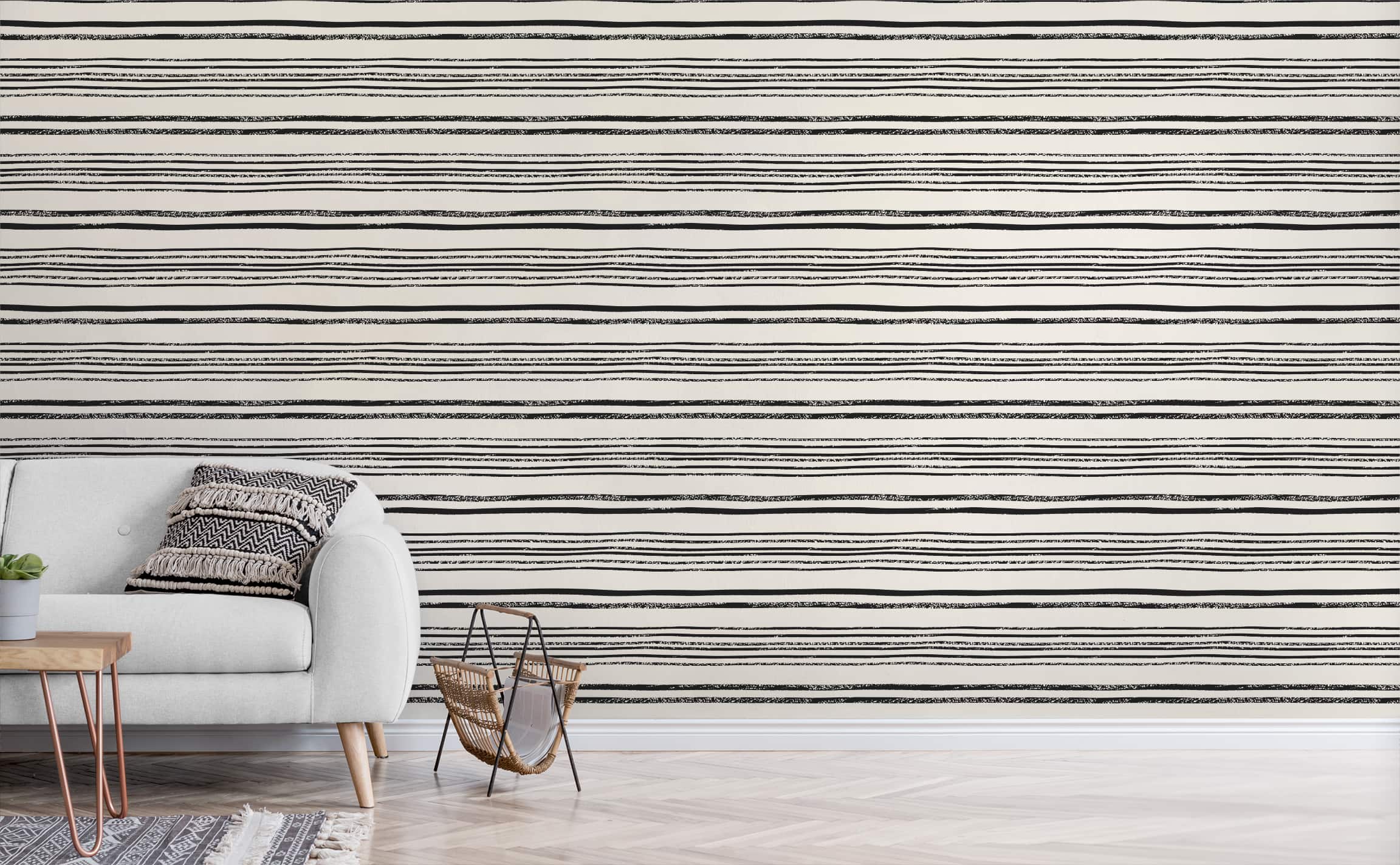 2304x1424 Modern minimalist geometric line wallpaper in ivory and black Pattern Wallpaper for Walls. Lines in Motion