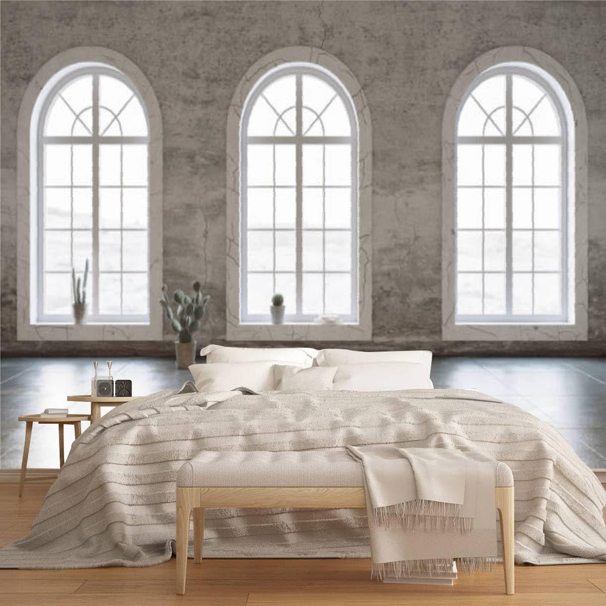 1200x1200 Modern Canvas Print Wallpaper Mural Minimalist interior wiht grungy walls arch windows Interior mockup Peel and Stick Removable Self Adhesive Wall Stickers for Living Room Kids Bedroom Home Decor