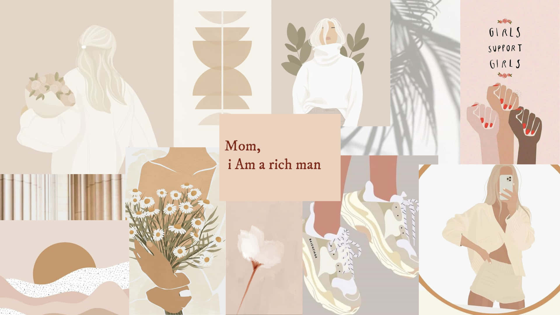 1920x1080 Download A Collection Of Illustrations With A Woman And A Flower Wallpaper