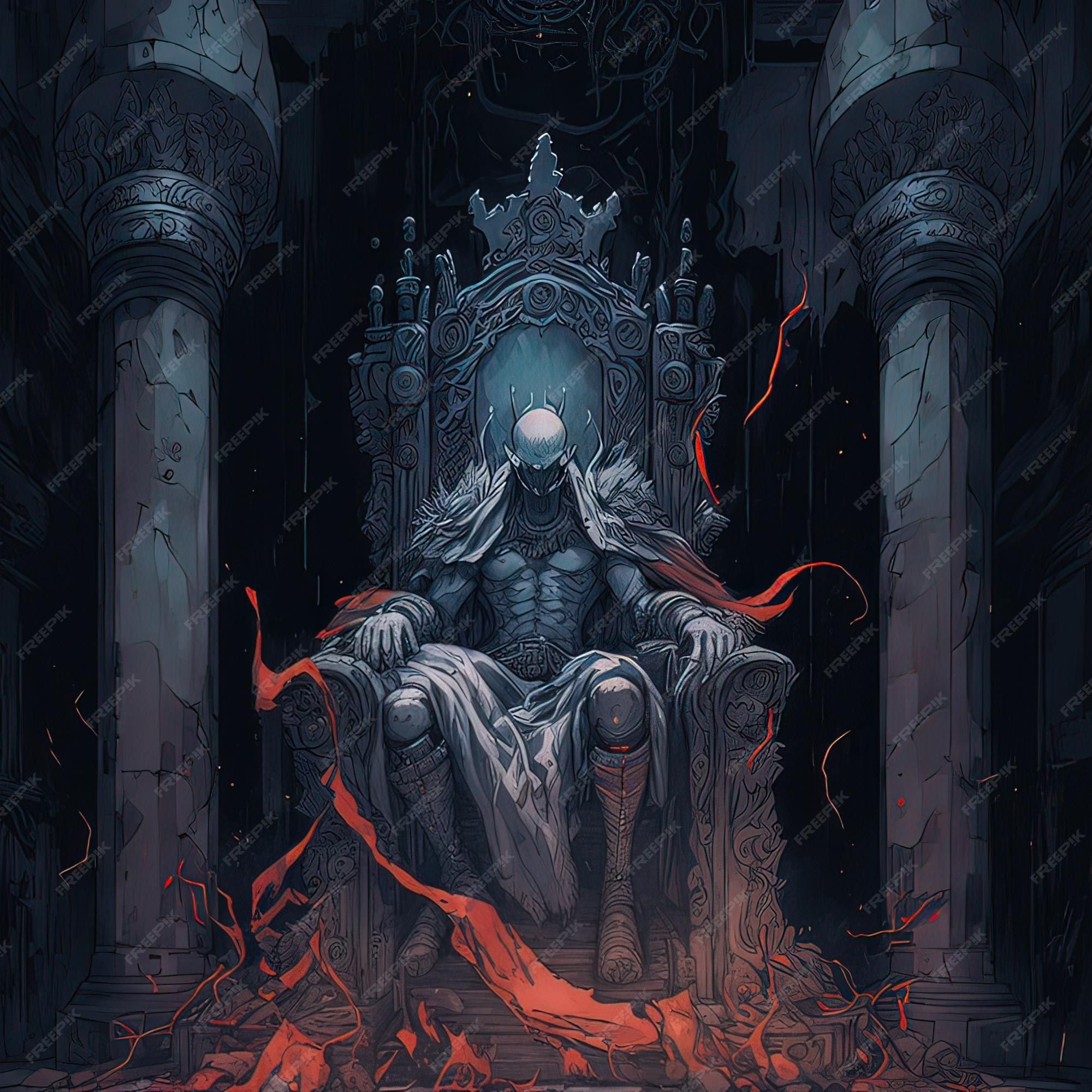 Premium Photo  Fantasy concept portrait of the mysterious undead ghost king  floating on a destroyed throne in a castle ruins digital art style  illustration painting