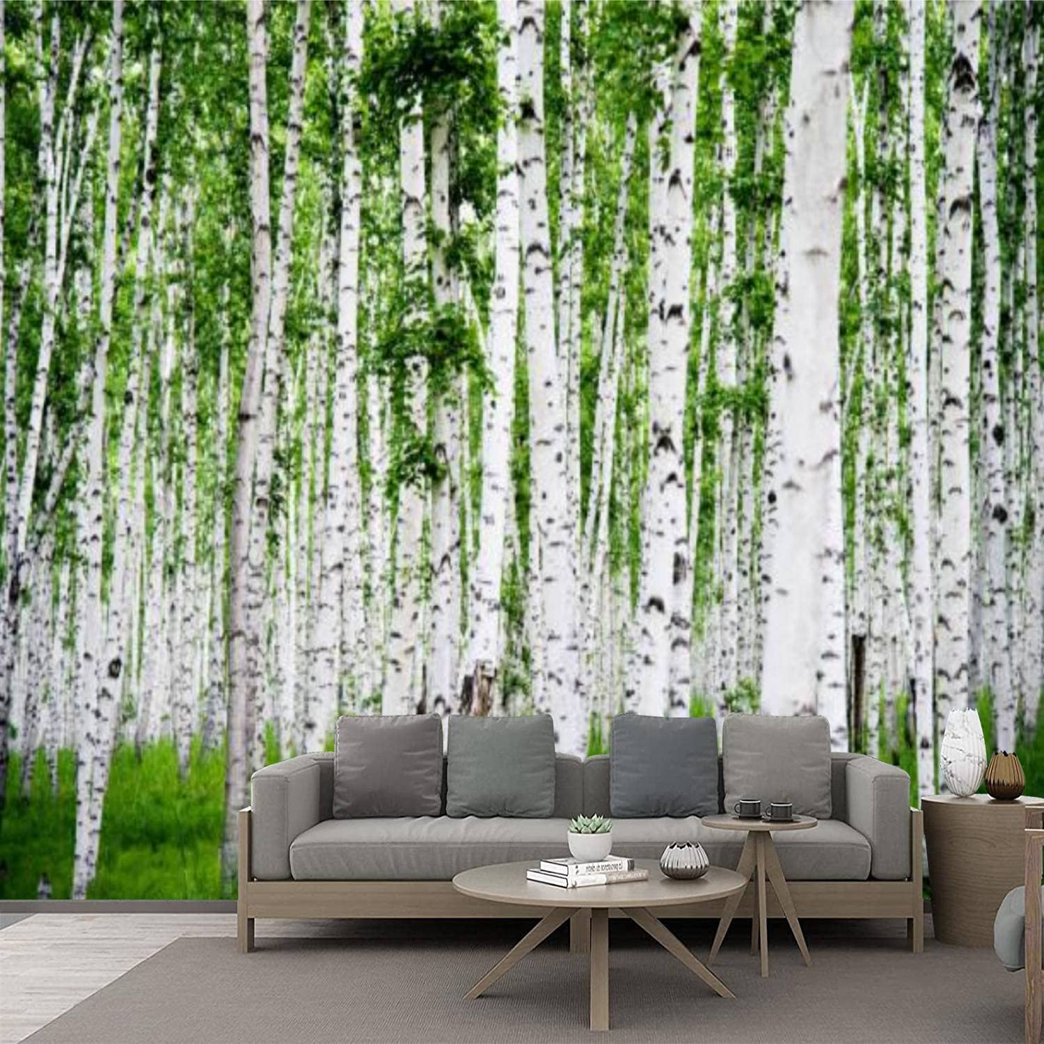 1500x1500 JWHFZMANPYK PVC Wallpaper Detail of White Birch Tree Forest Peel and Stick Wallpaper Self Adhesive Wall Sticker Poster Wall Mural Wall Decal Home Decor for Living Room : Tools & Home
