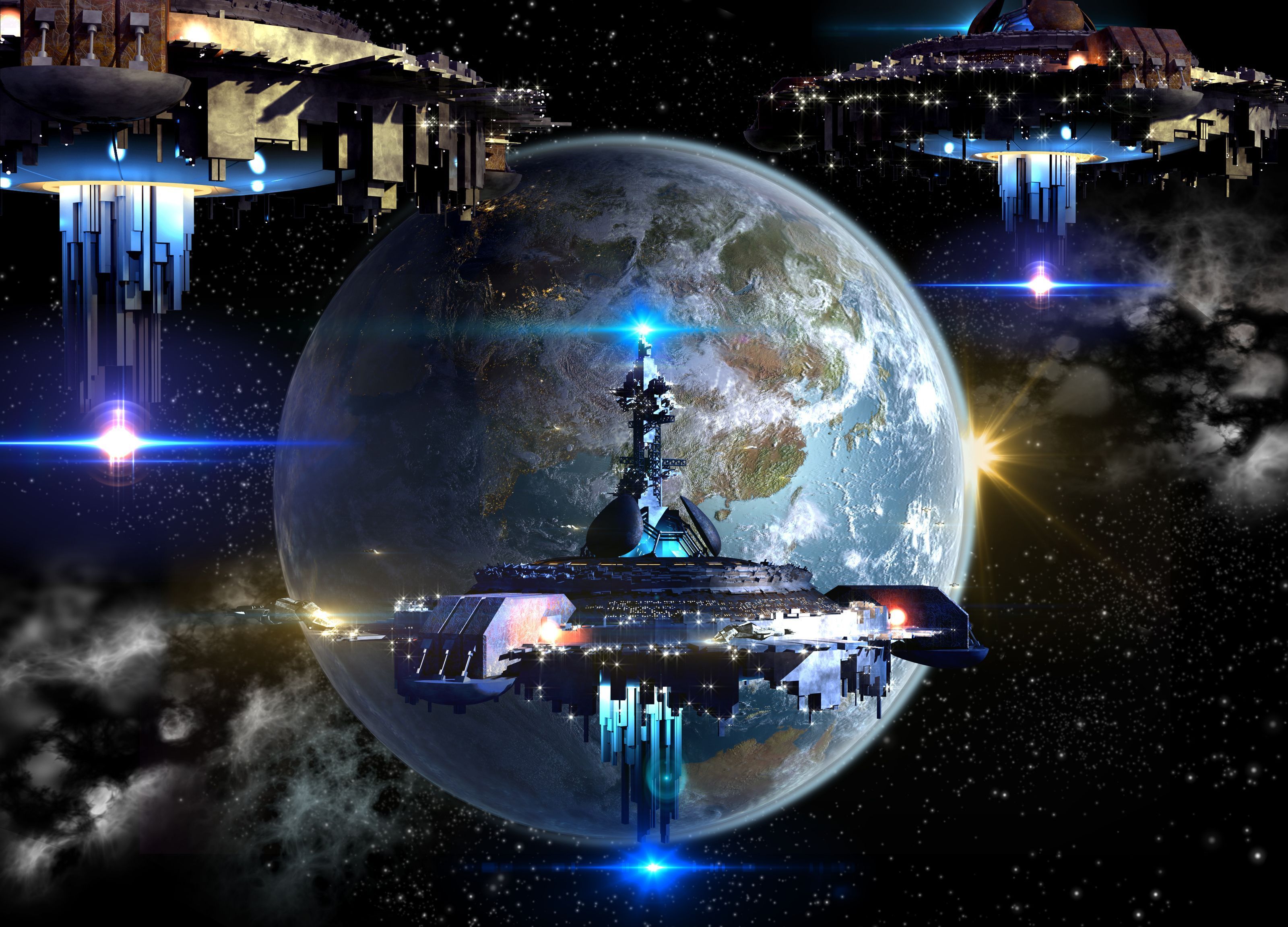 3200x2304 Alien spaceship nearing Earth Wall Mural