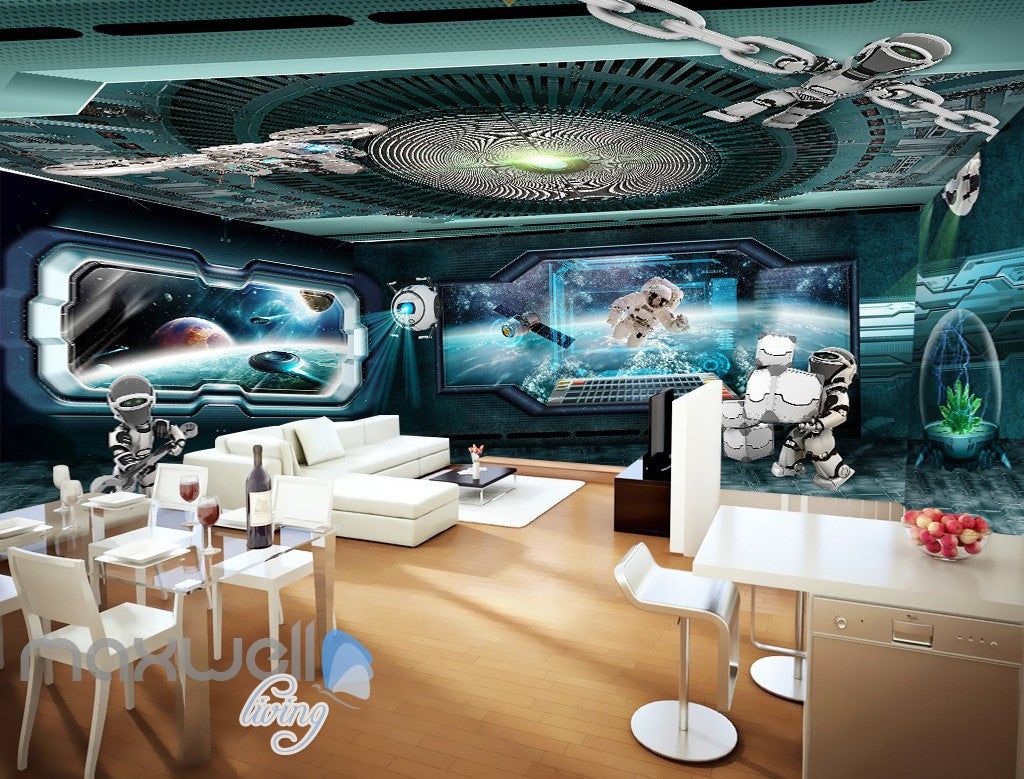 1024x779 3D Space Station Window Astronauts Wall Murals Wallpaper Paper Art Dec