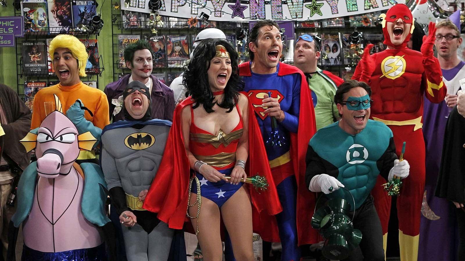 1600x900 DC hero cosplay, The Big Bang Theory, Sheldon Cooper, costumes, Raj