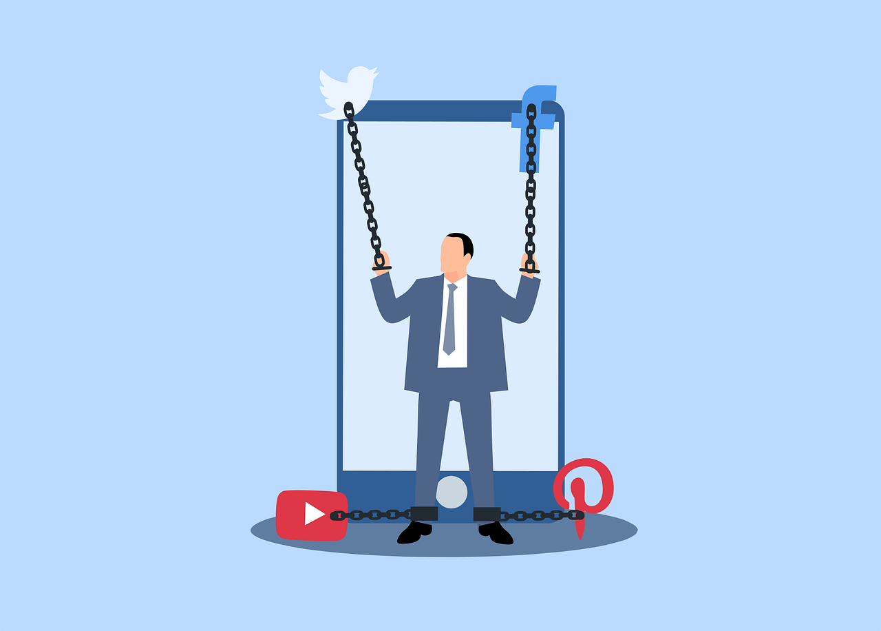1280x916 Download Social Media Addiction Prisoner. Royalty Free Vector Graphic