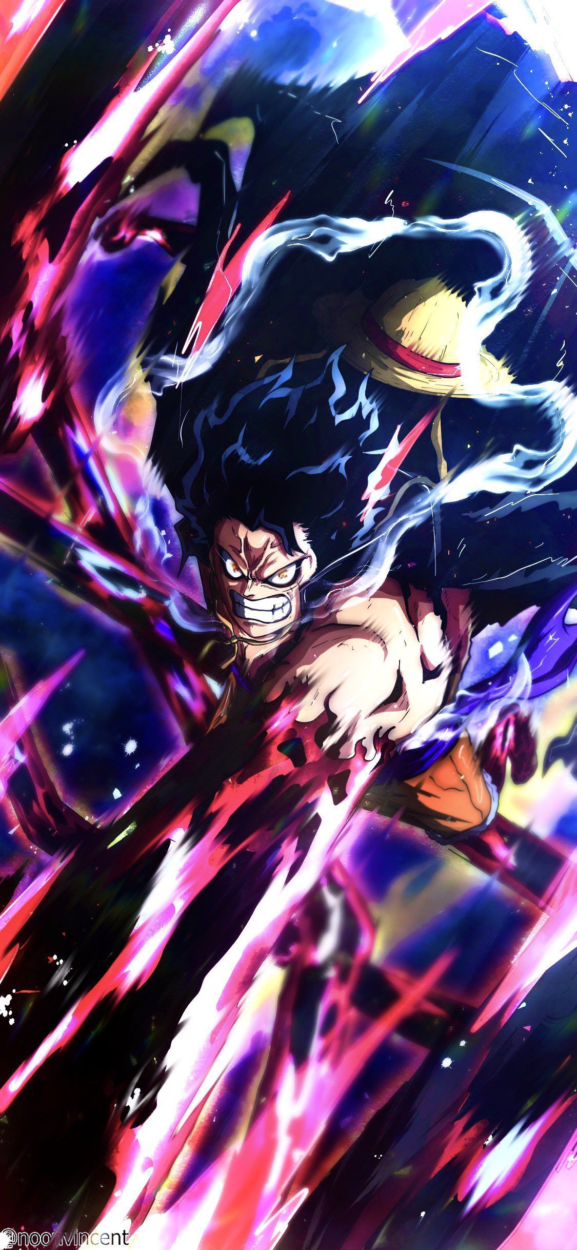 1125x2436 vincentnoon, teeth, One Piece, Monkey D. Luffy, gear 4th, anime boys, portrait display, strawhat pirates, straw hat, watermarked, scarsx2436 Wallpaper