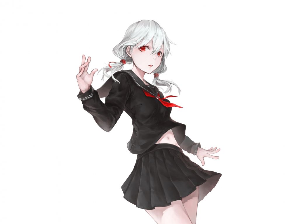 1024x768 Wallpaper red eyes, shy, anime girl, minimal desktop wallpaper, HD image, picture, background, cf541f