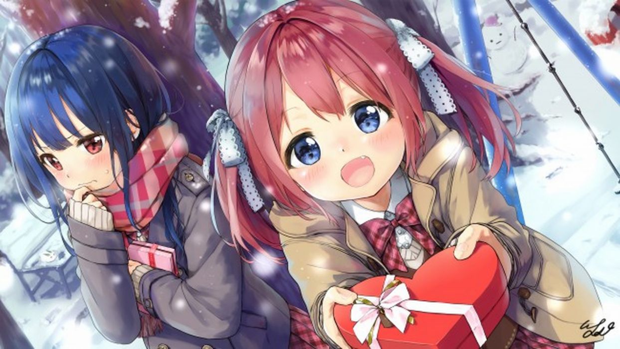 1243x700 Anime Girls Valentine S Day 2018 Chocolate Winter Scarf Shy Expression Anime 19927 Resized V1 Wallpaperx1907
