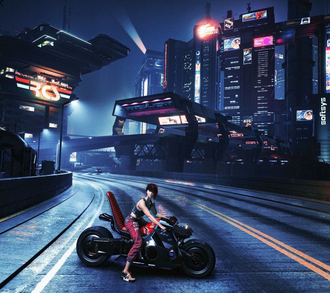 1080x960 Download wallpaper Girl, Motorcycle, Cyberpunk Cybepunk section games in resolution 1080x960