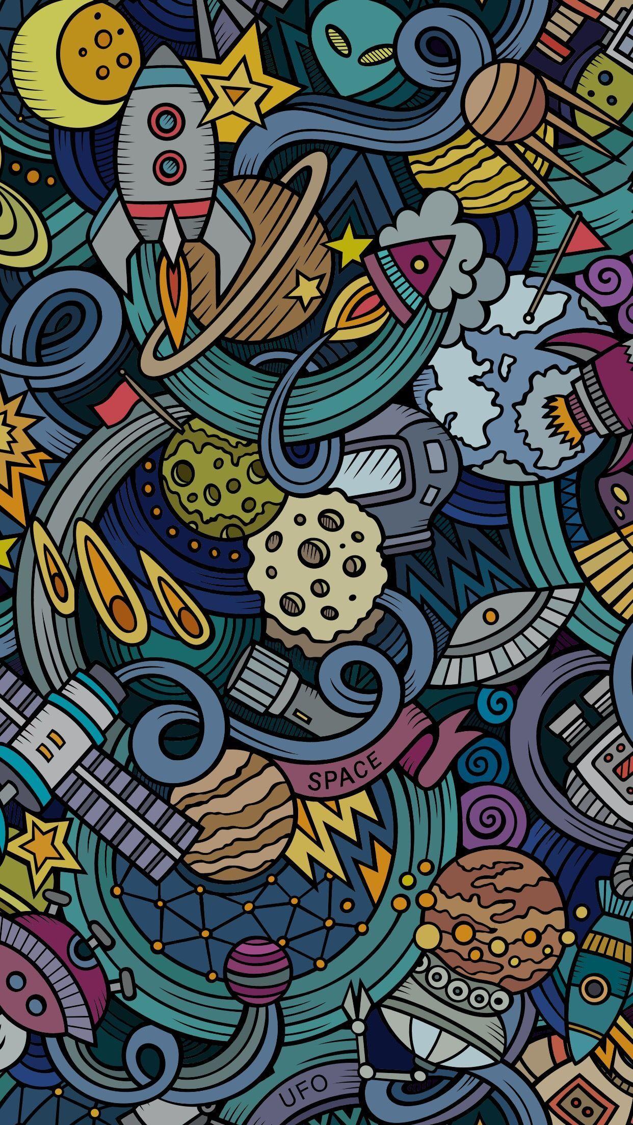 1242x2208 Space - Doodle Art Wallpaper cho iPhone - Hình nền HD