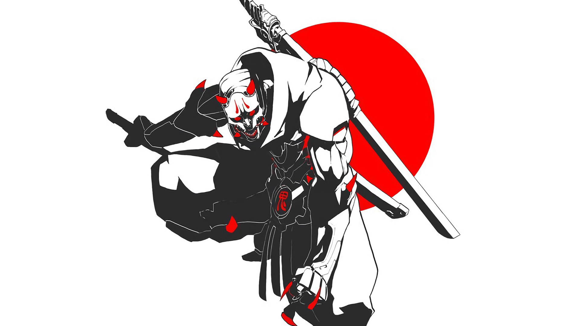 1920x1080 ninjas, Genji (Overwatch), anime, manga, Japan, samurai, katana, oni, simple background, shinobi, oni maskx1080 Wallpaper