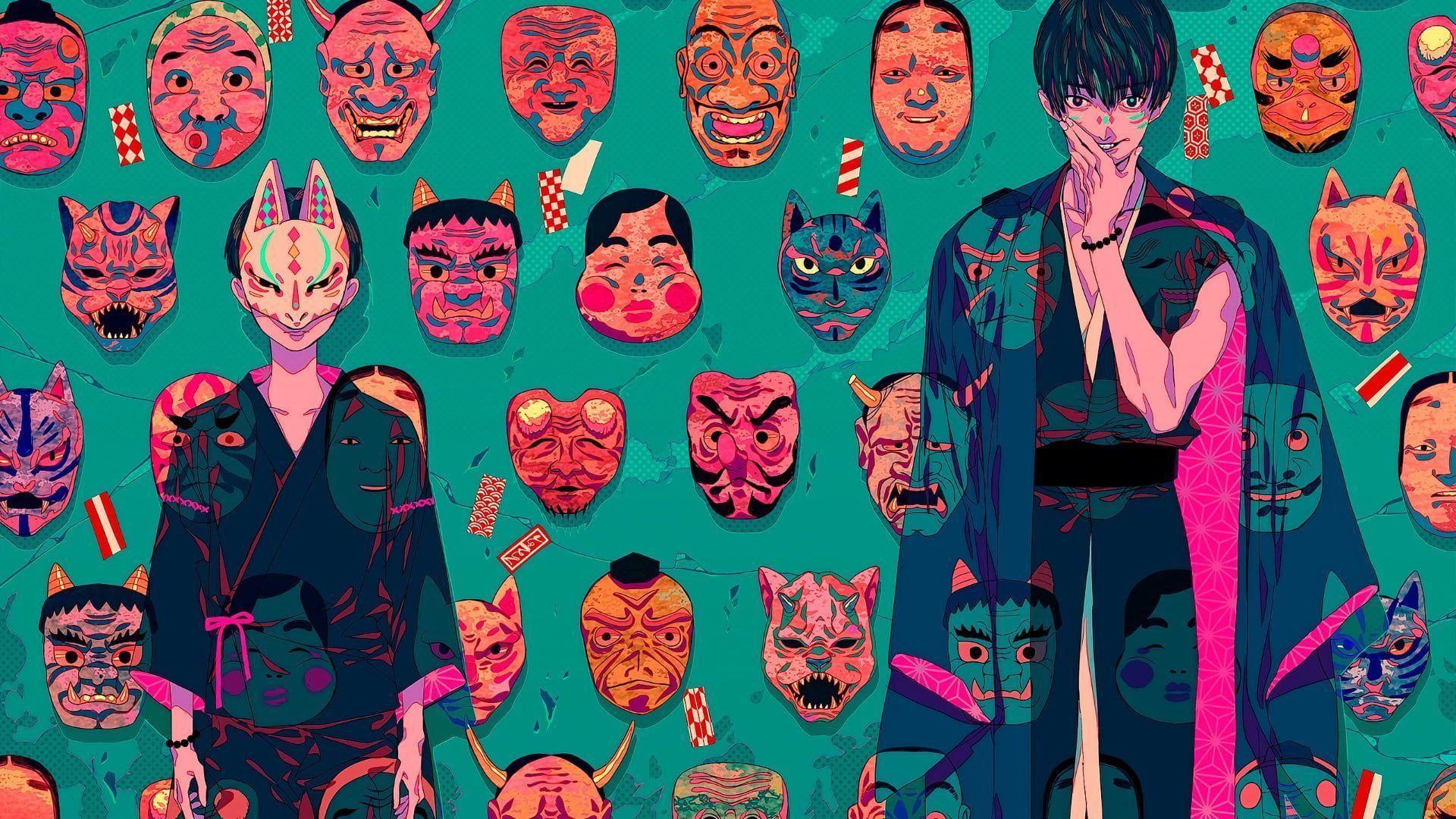 1920x1080 anime oni mask #Akiakane P #wallpaper #hdwallpaper #desktop. Clown illustration, Oni mask, Samurai wallpaper