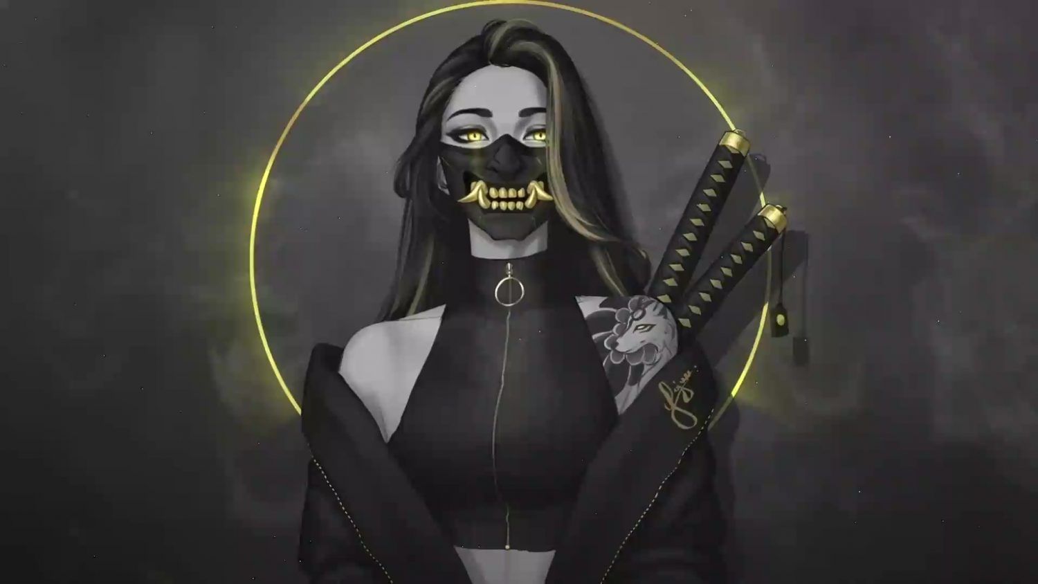 1500x844 Samurai Girl Oni Mask Live Wallpaper