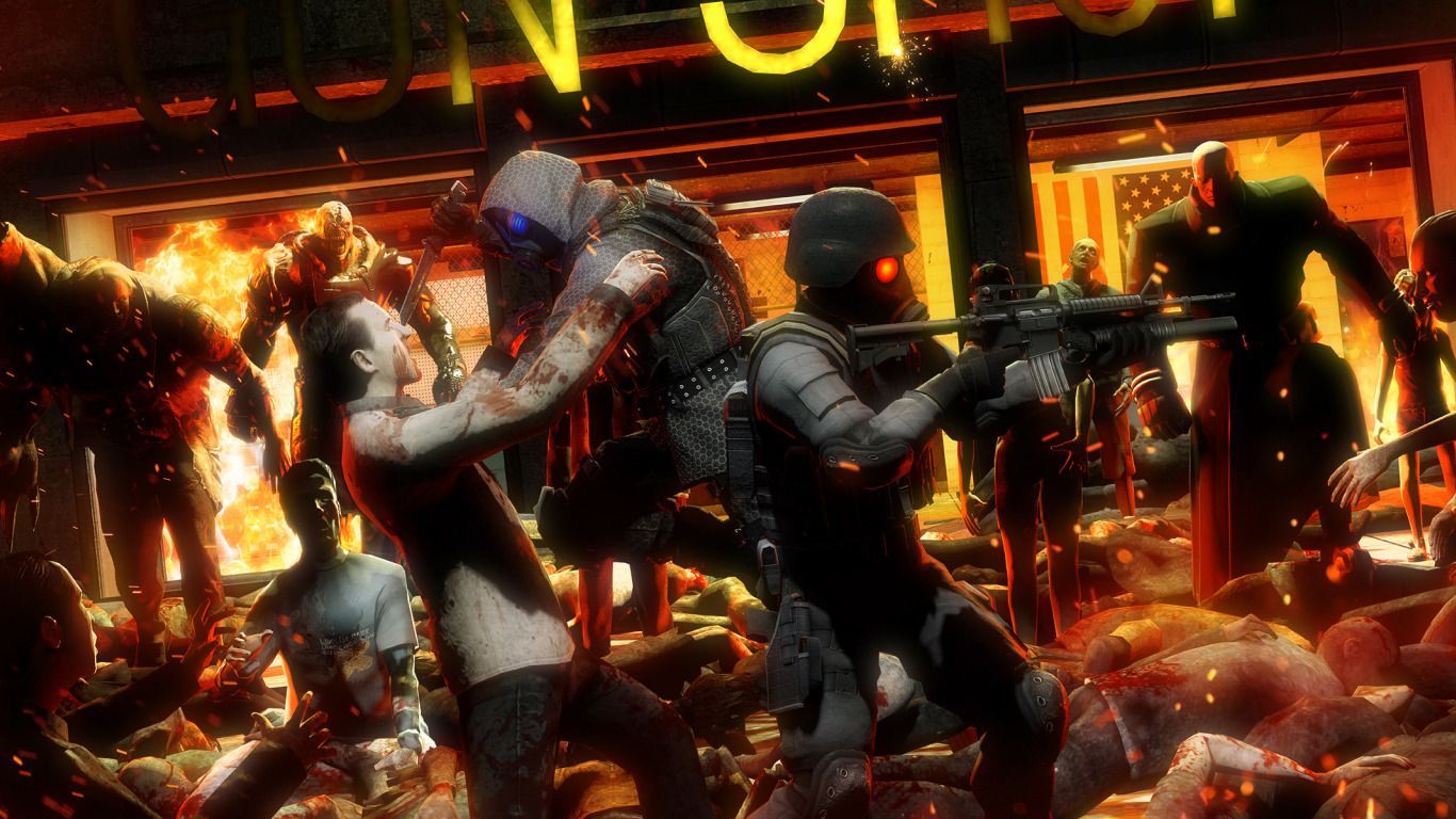 1366x768 Download Wallpaper Resident Evil, U. S. S., Capcom, Corpses, T Umbrella Security Service, Alpha Team, Operation Raccoon City, Tyrant, Raccoon City, T 103 Model, VECTOR, Infection, Fire, Fan Art, Attack, Section Rendering In