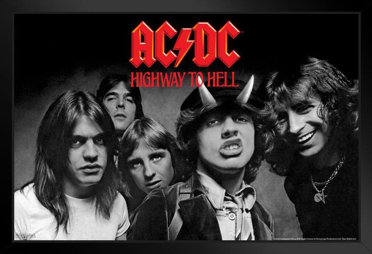 1280x873 AC DC Highway To Hell B&W Music Rock Band Classic Retro Vintage Black Wood Framed Art Poster 14x20