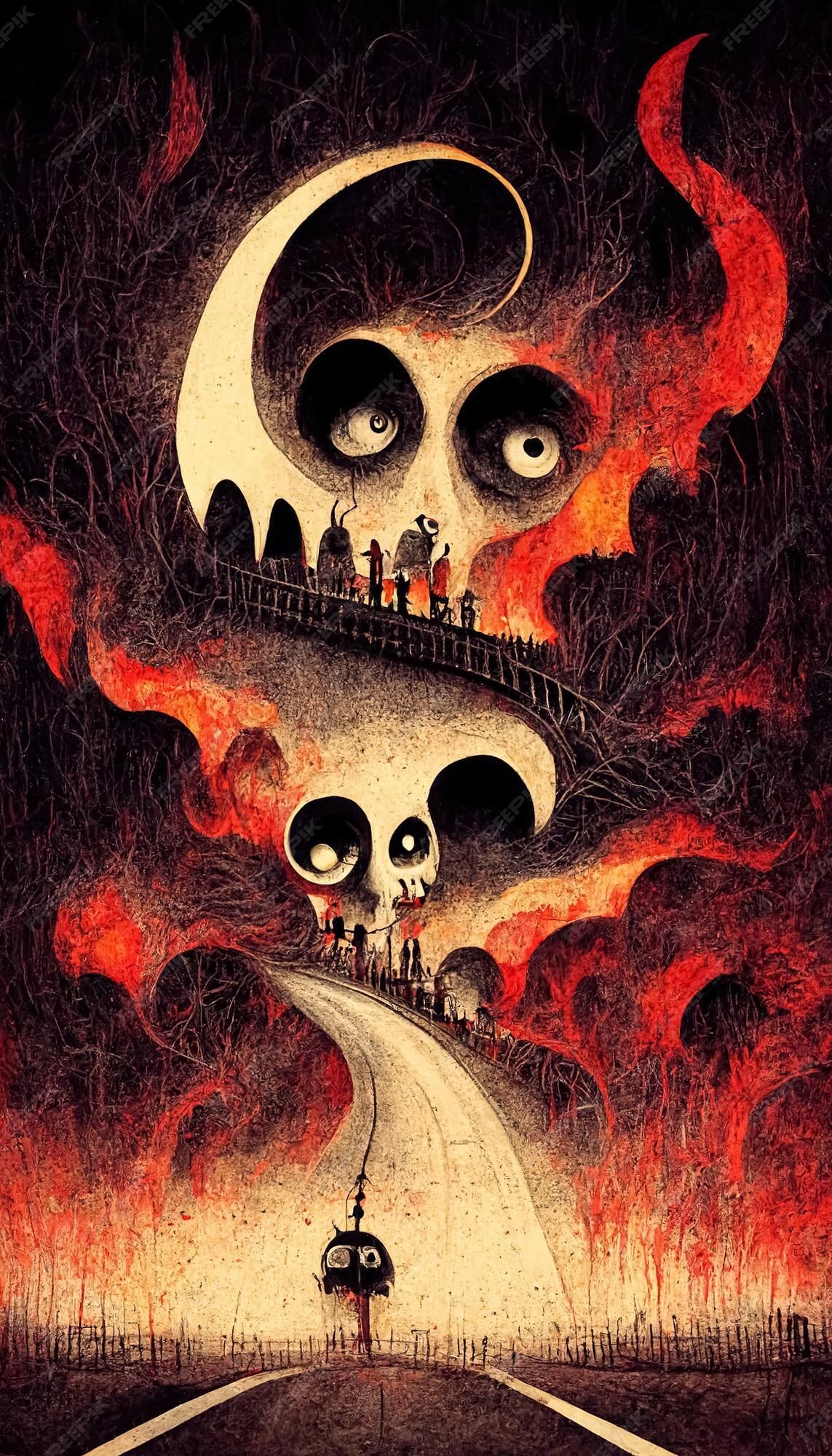 1143x2000 Premium Photo. Apocalyptic highway to hell life after death religious concept illustration 3D illustration