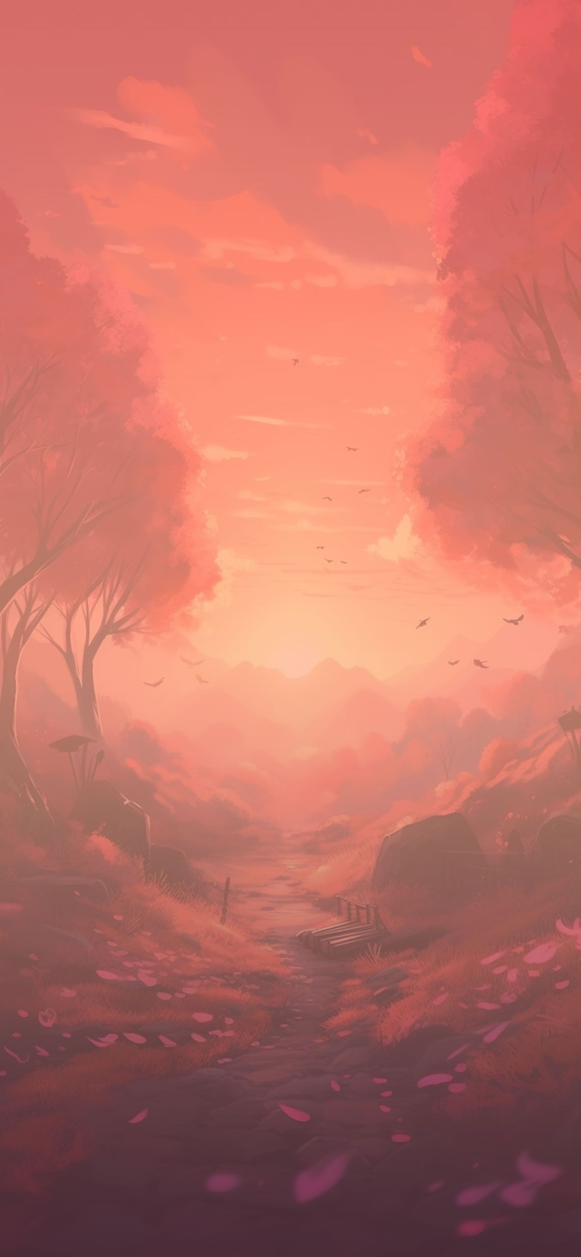 1183x2560 Beautiful Red Sunset Art Wallpaper Wallpaper for iPhone