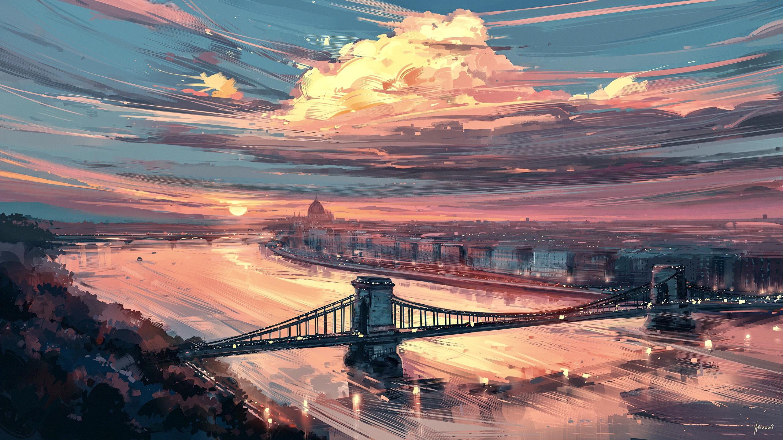 2560x1440 × 1440 Sunrise photo of some European city lol have any wallpaper similar to this? (I really like the painting style and the city) Thanks!