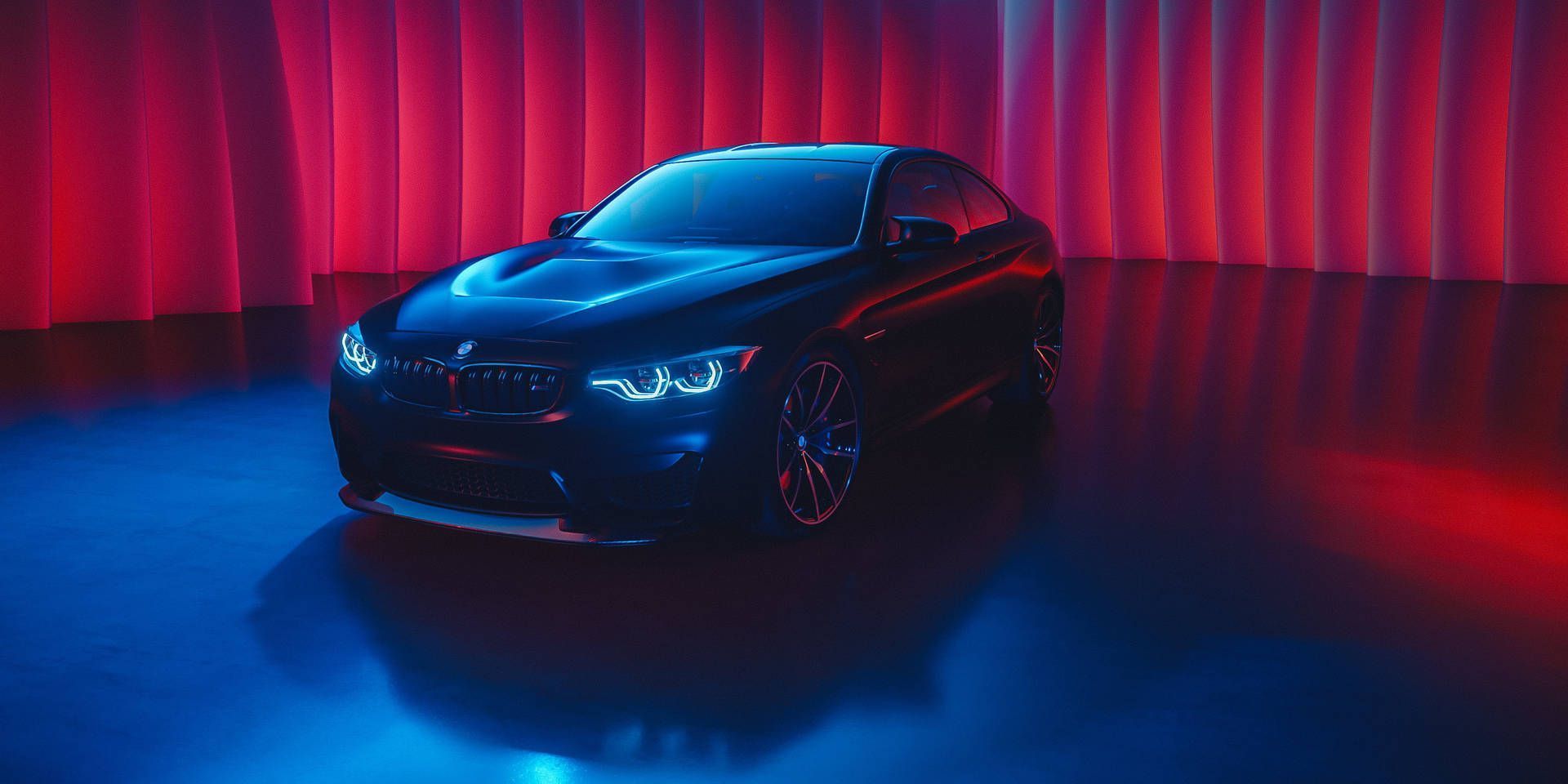 1920x960 Download Black BMW M4 In Neon Room Wallpaper