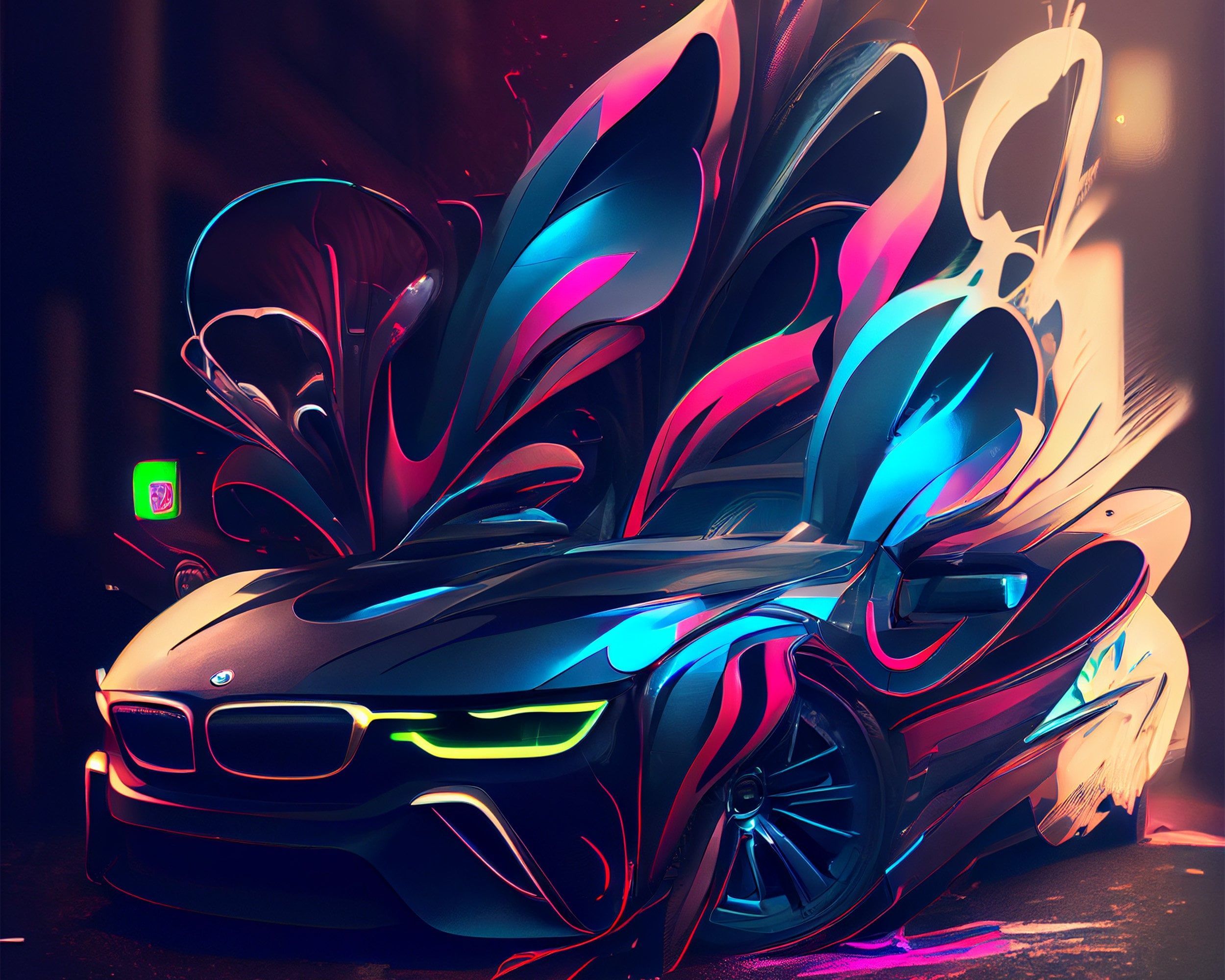 2500x2000 Digital Prints BMW in Abstract Neon Style