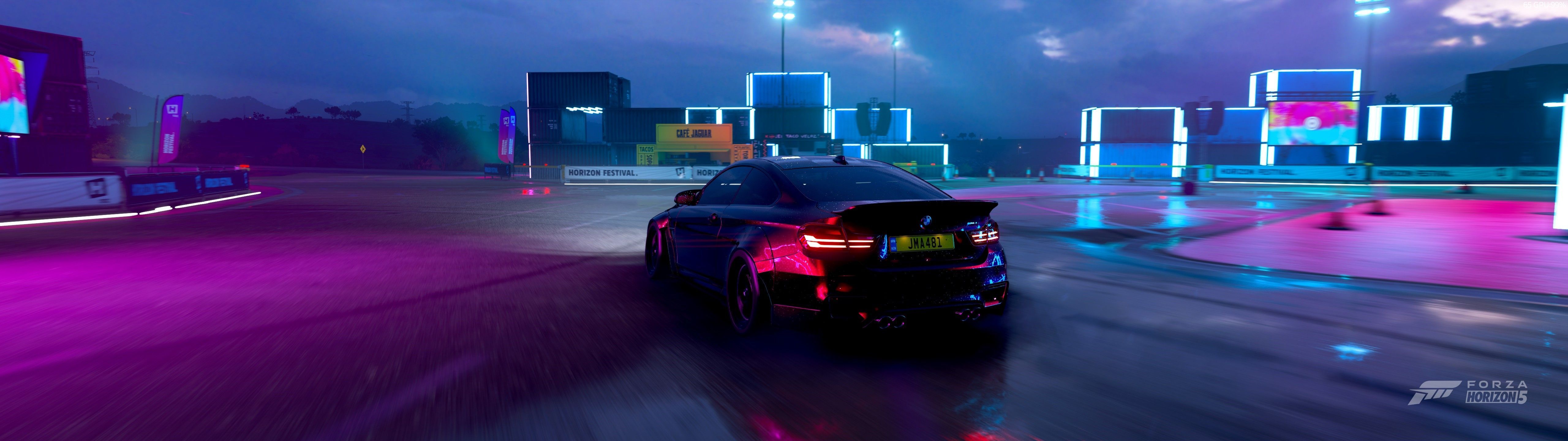 5120x1440 BMW M Forza Horizon 5 Photo Realistic Neon Car Video Games Wallpaper:5120x1440