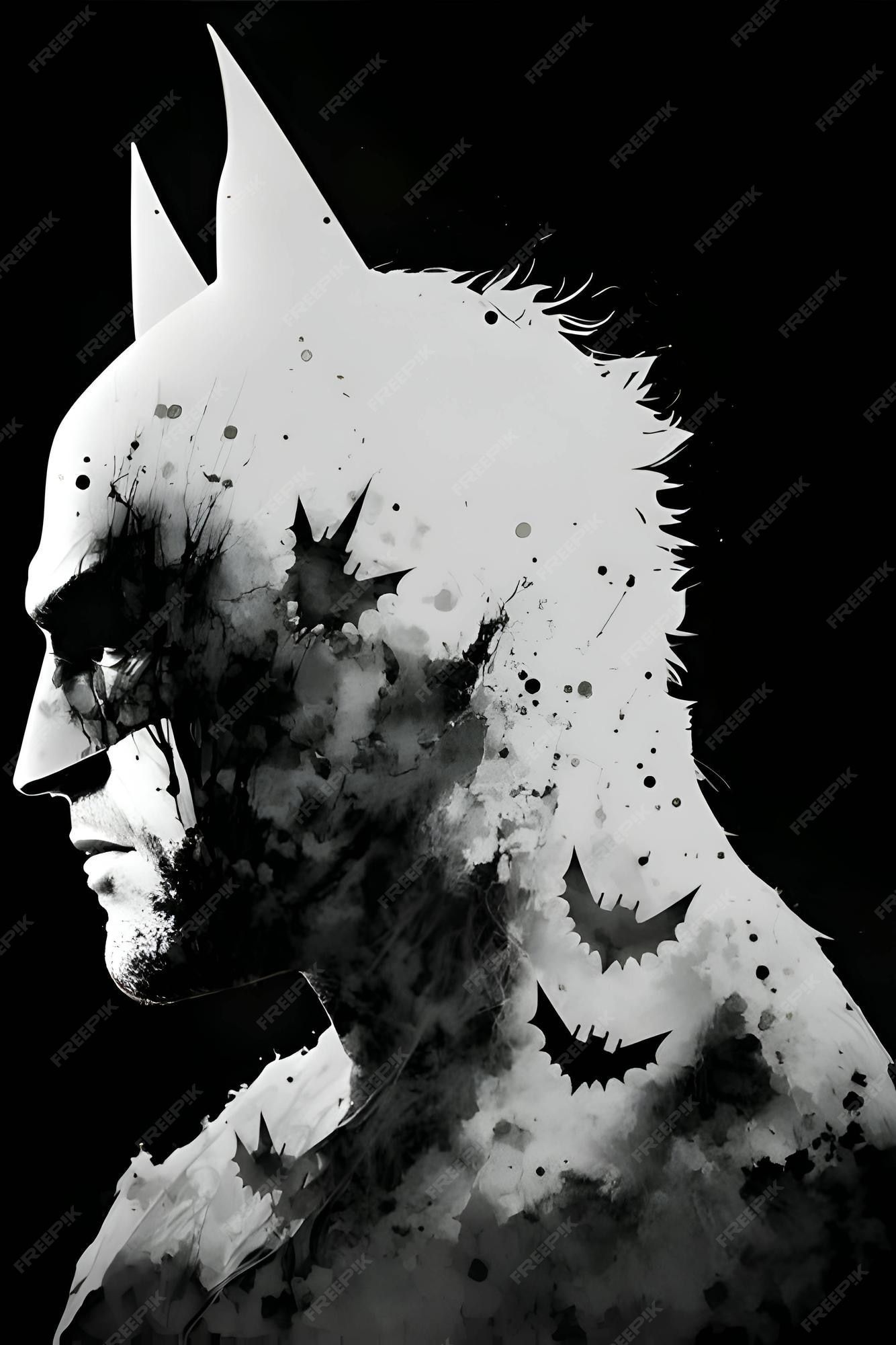 1334x2000 Premium Vector. White silhouette of a batman on black background