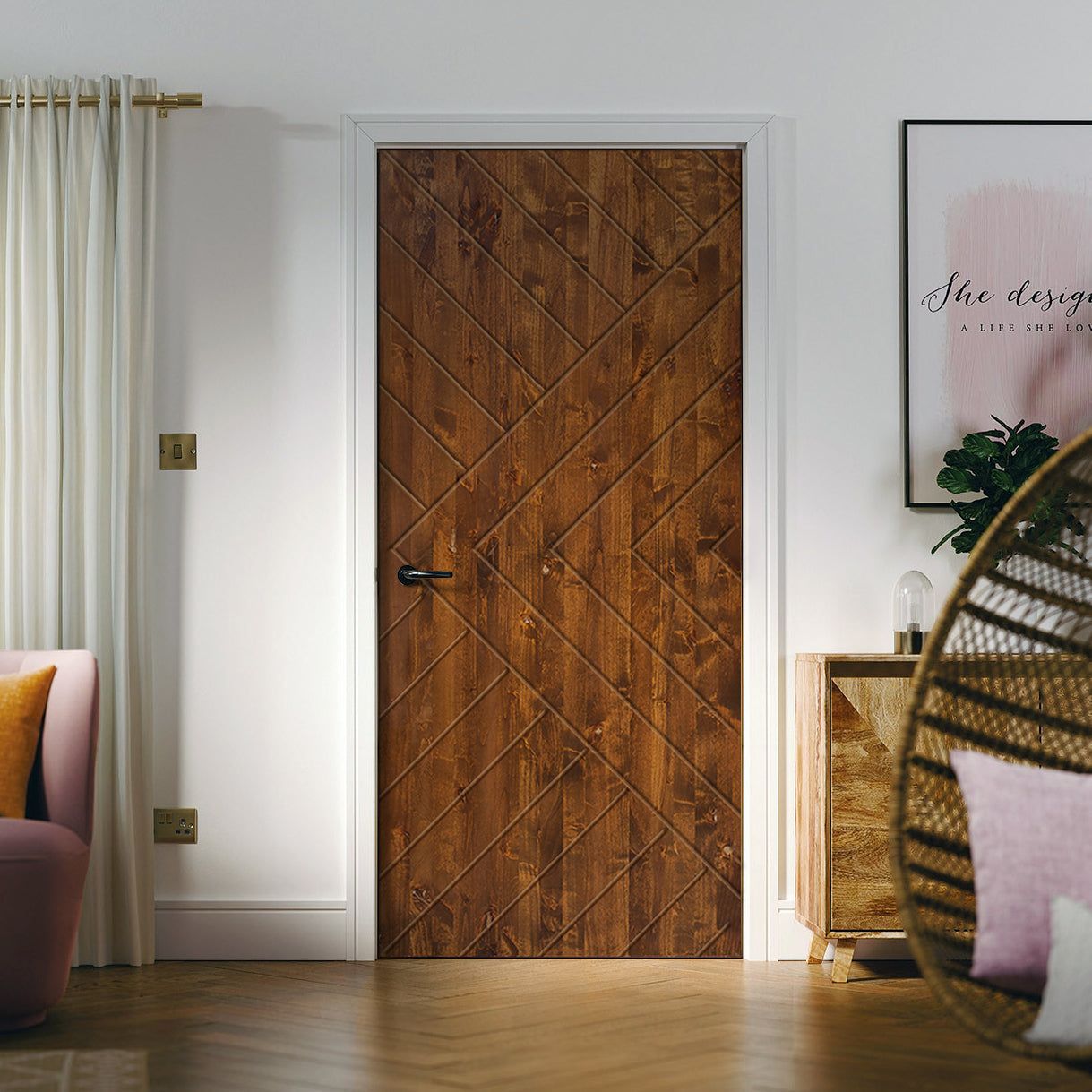 1219x1219 Chevron Arrow Pattern Hollow Core Solid Wood Interior Door Slab