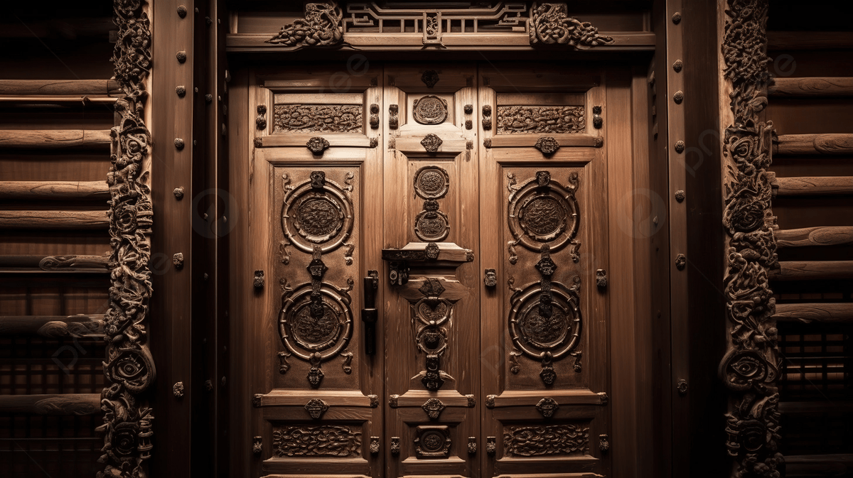 1200x673 An Ornate Wooden Door In A Dark Room Background, Antique Interior Door, HD Photography Photo, Brown Background Image And Wallpaper for Free Download