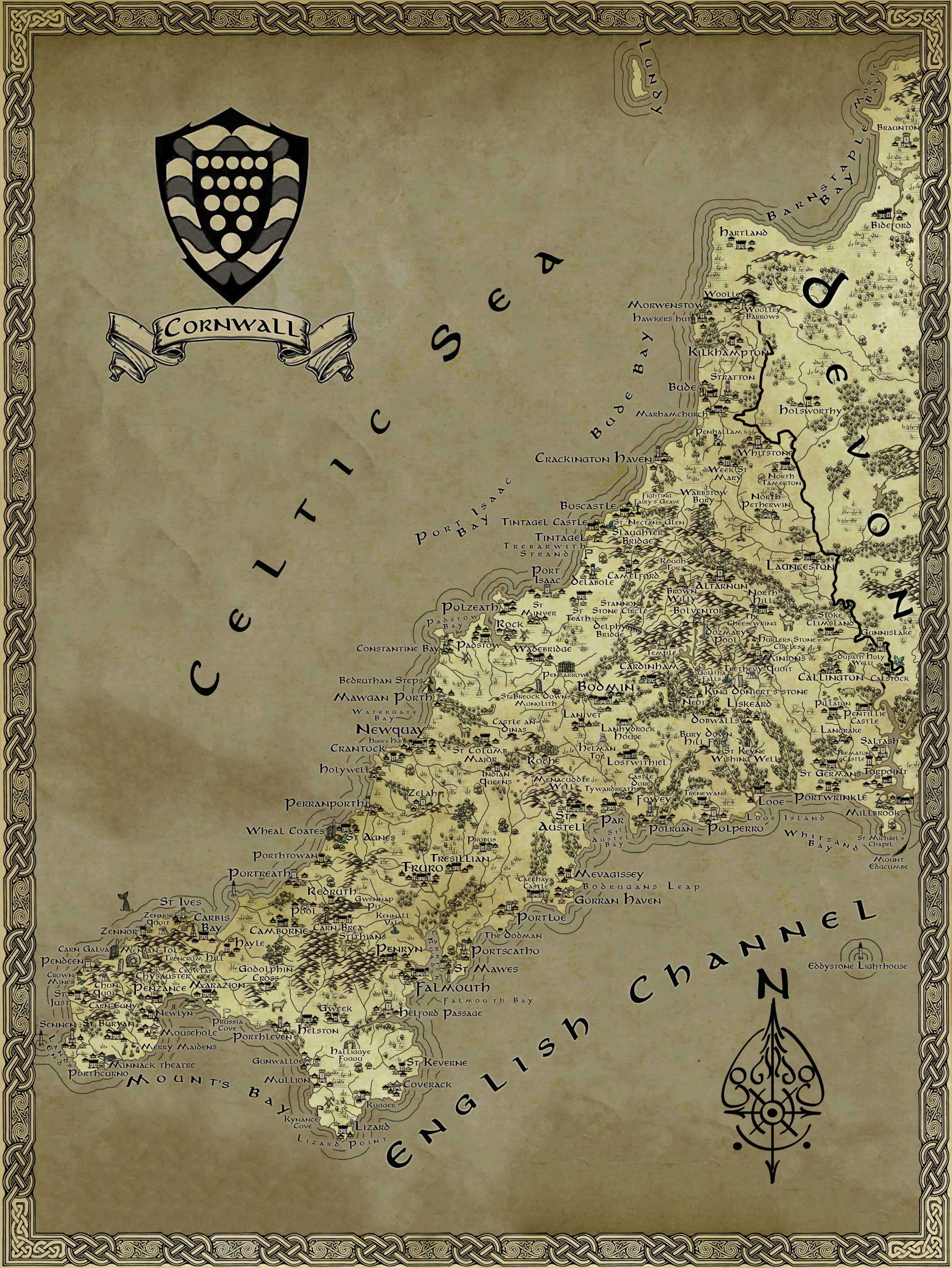 2628x3500 Cornwall Fantasy Map Lord of the Rings Tolkien Wallpaper Mural
